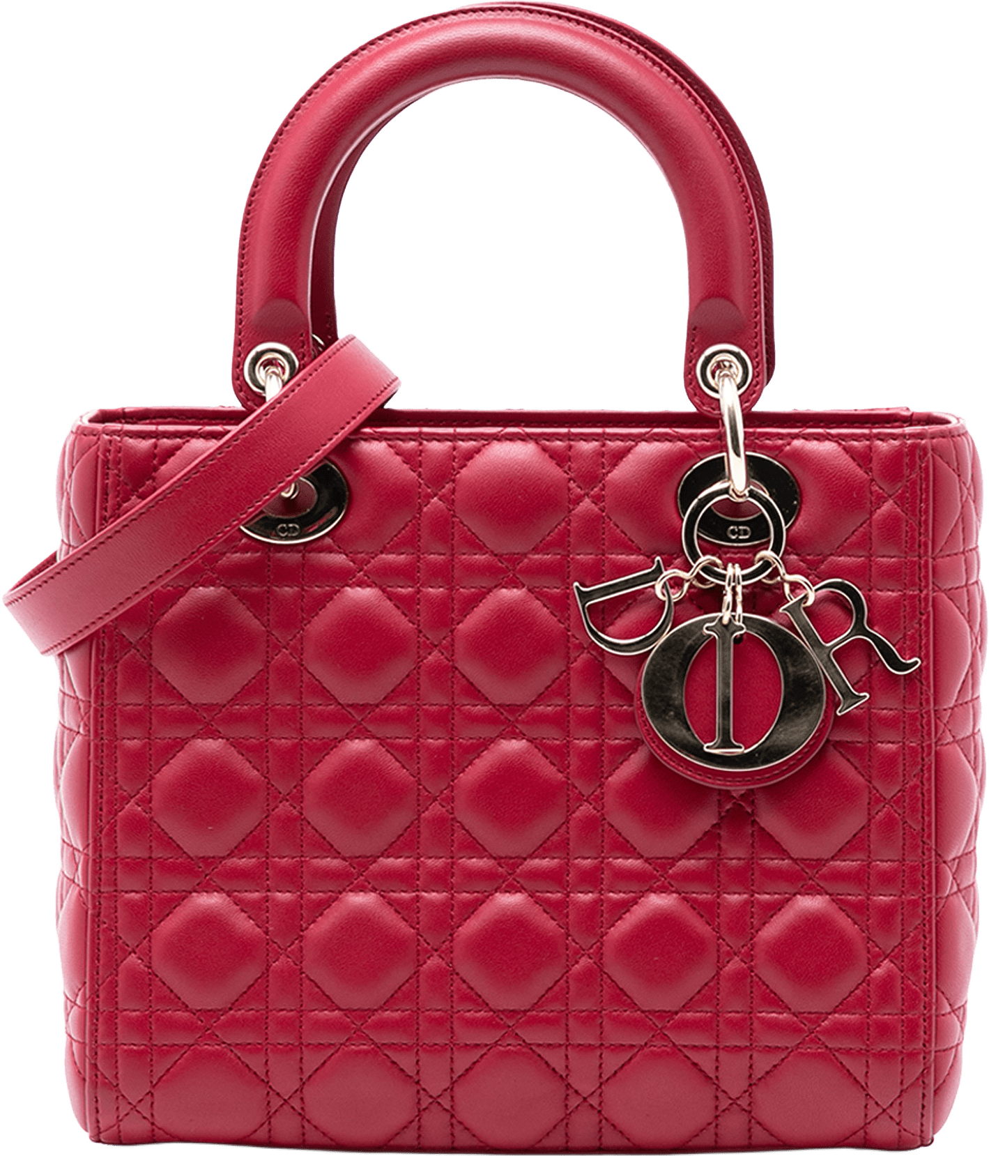 Dior Medium Lambskin Cannage Lady Dior, från Luxclusif, i färgen red.