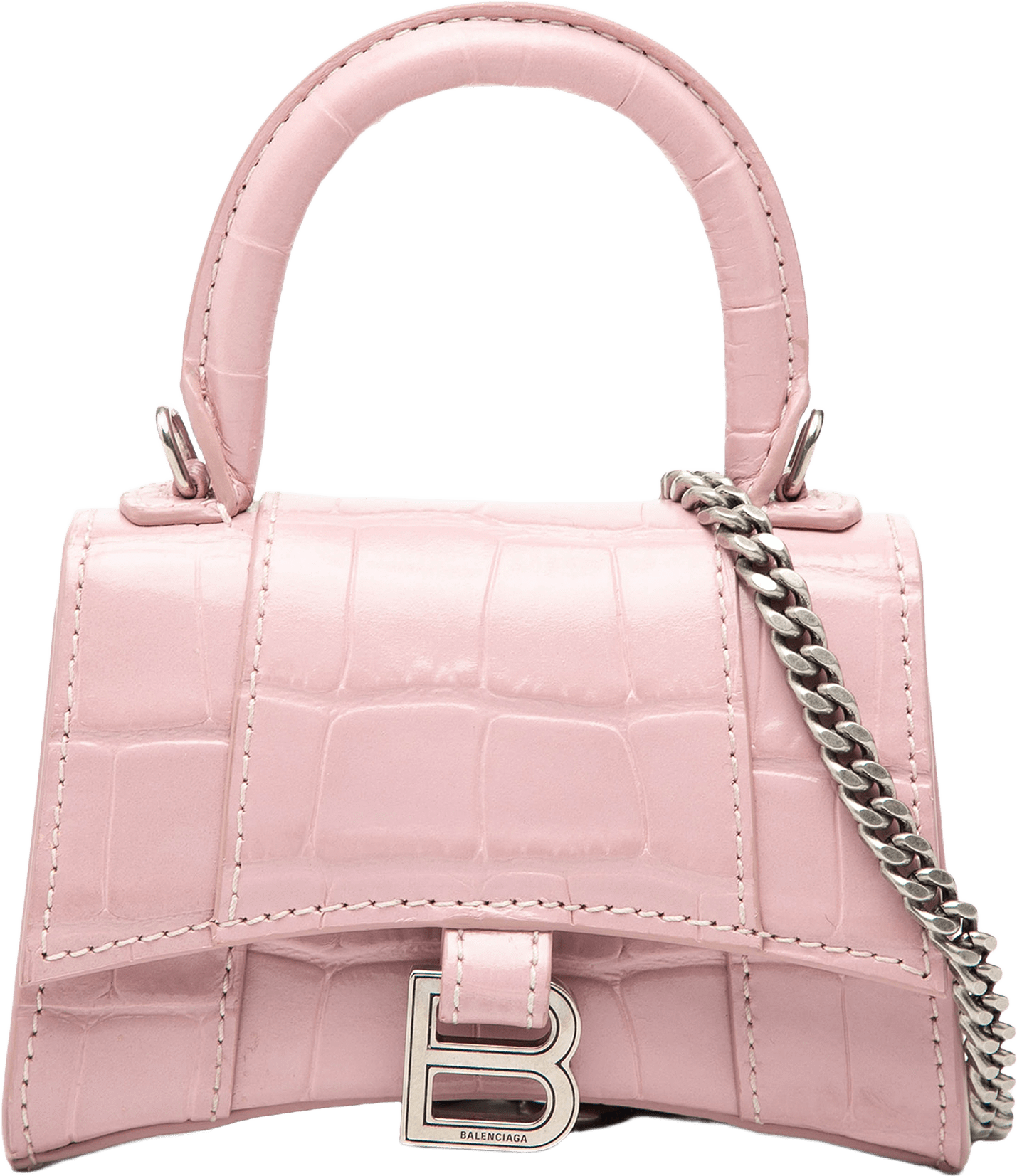 Balenciaga Nano Croc Embossed Hourglass Top Handle Bag, från Luxclusif, i färgen light pink.