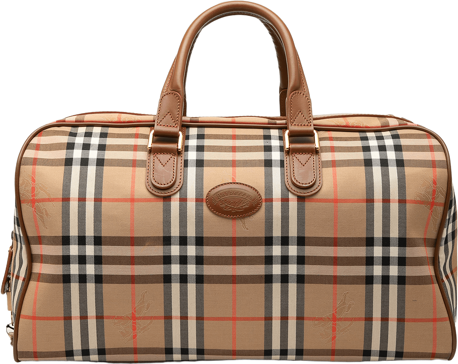 Burberry Haymarket Check Canvas Travel Bag, från Luxclusif, i färgen beige.