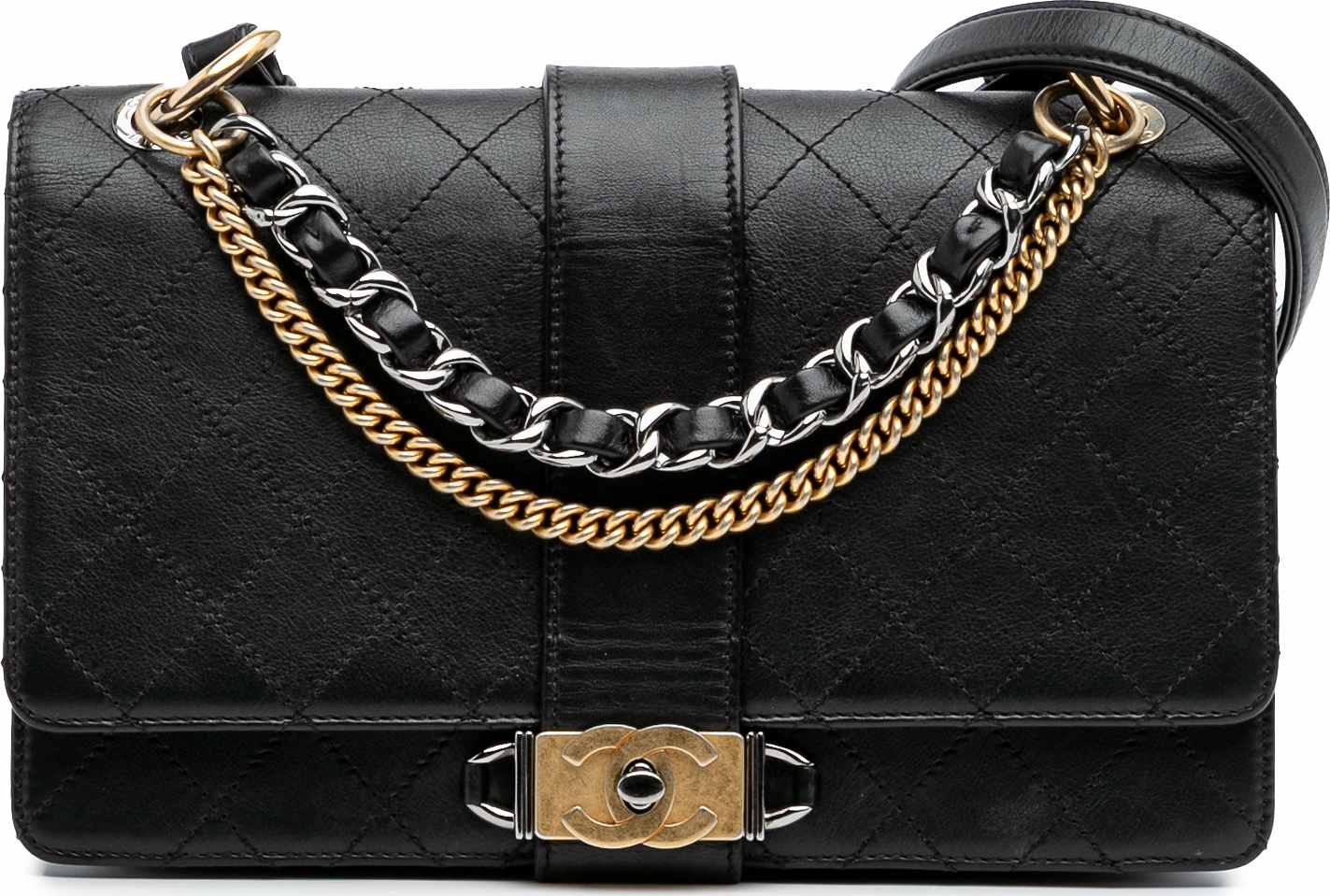 Chanel Quilted Calfskin Double Chain Top Handle Flap