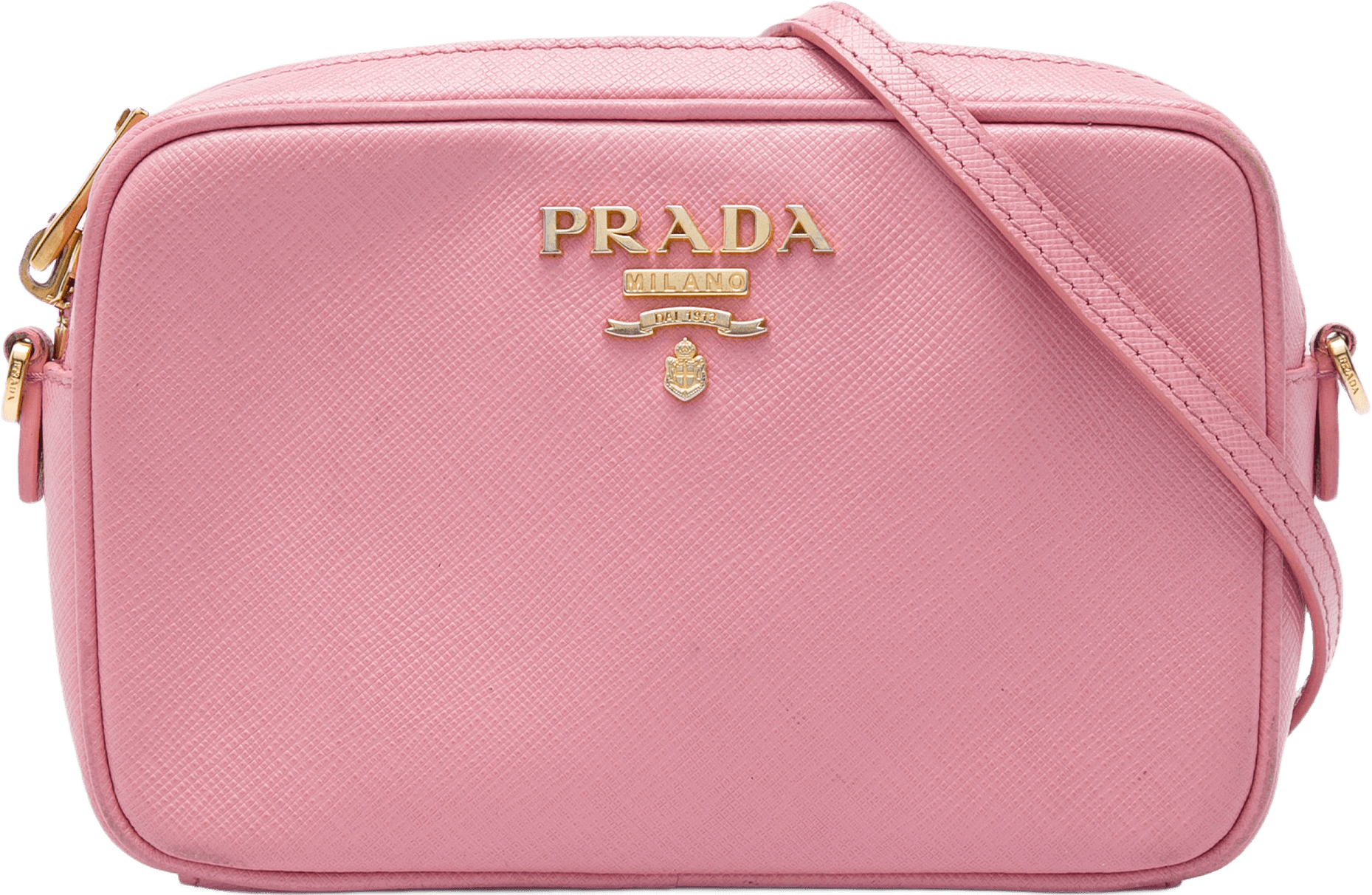 Prada Mini Saffiano Lux Camera Bag, från Luxclusif, i färgen rosa.