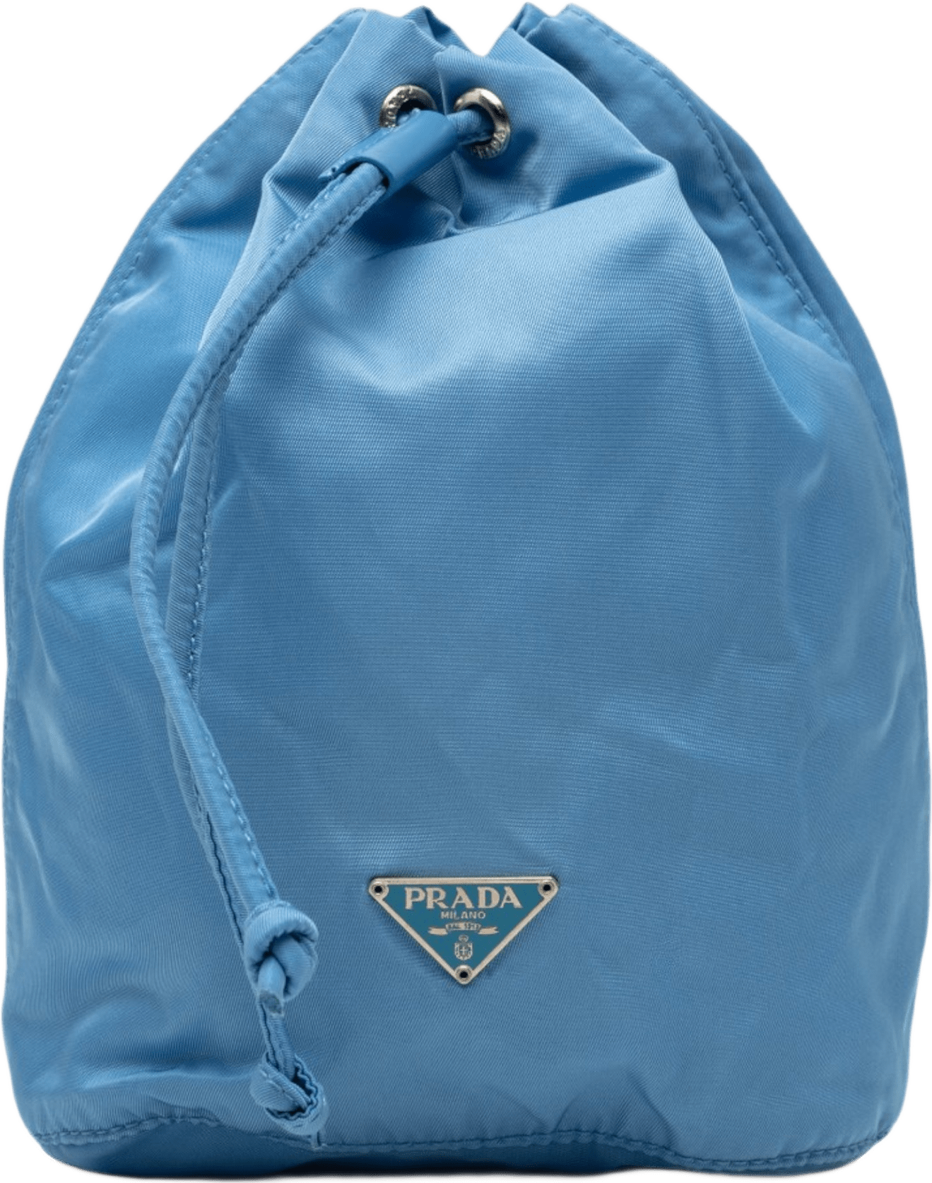 Prada Tessuto Drawstring Pouch, från Luxclusif, i färgen blå.