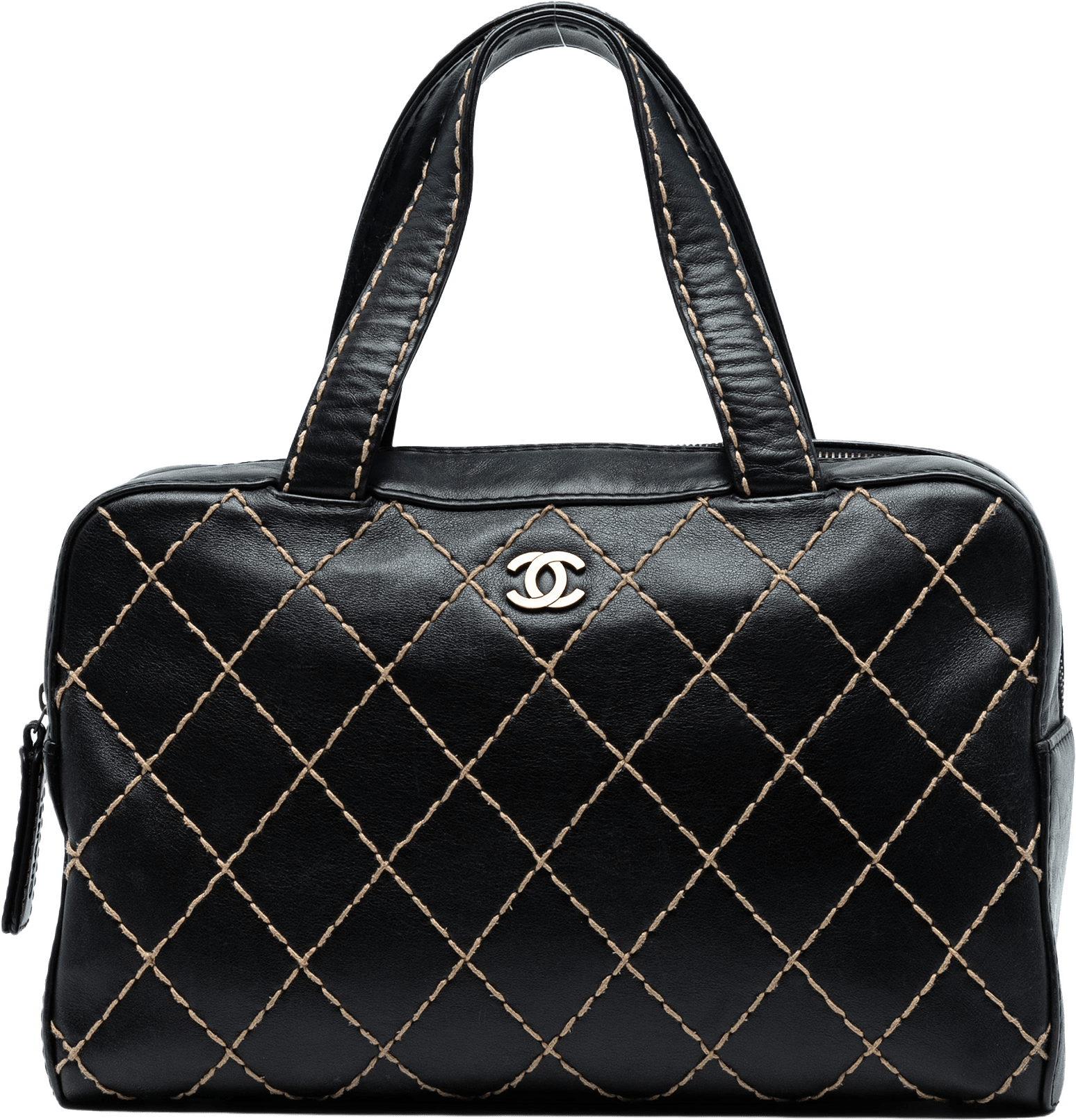 Chanel Cc Lambskin Wild Stitch Handbag, från Luxclusif, i färgen black.