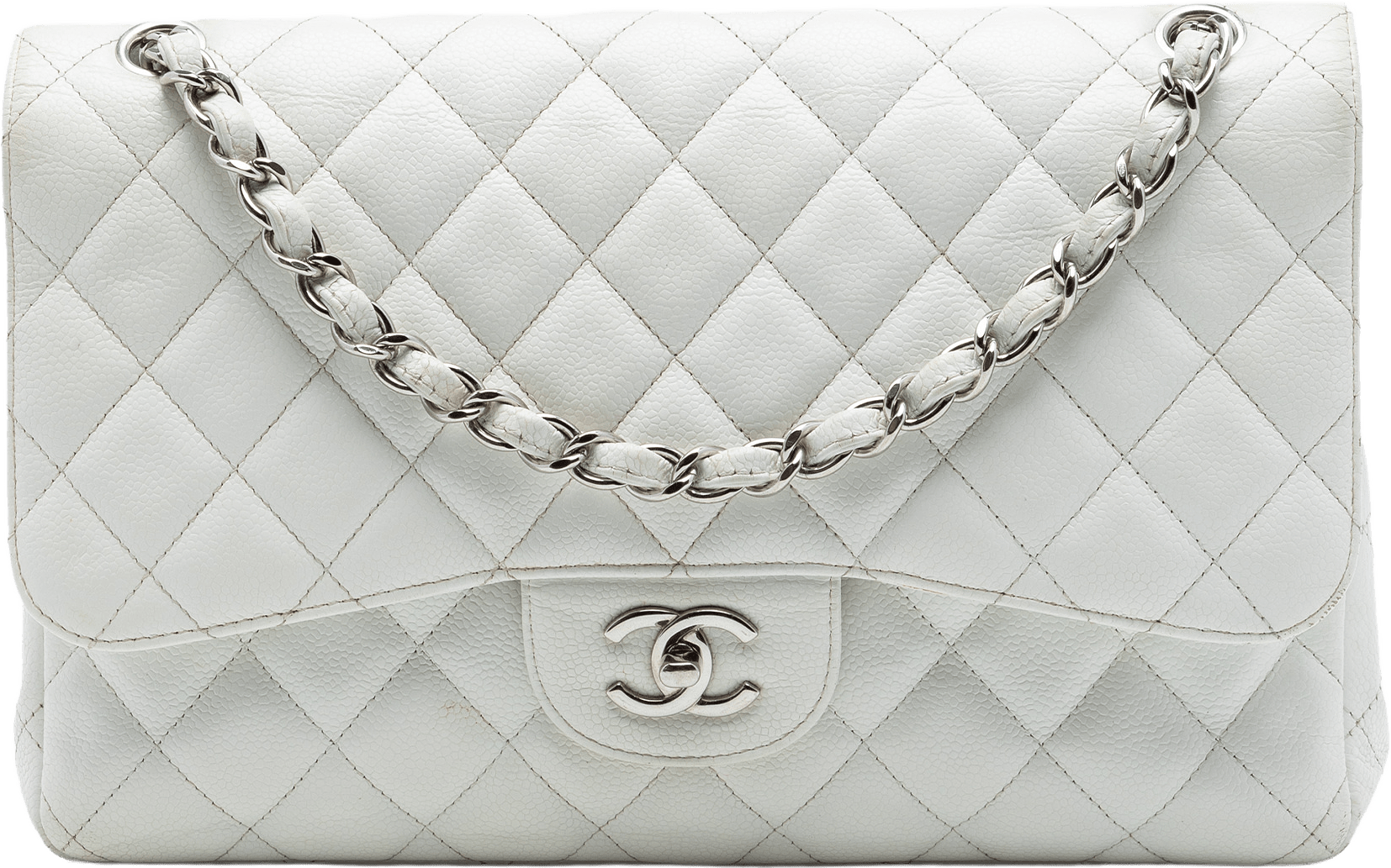 Chanel Jumbo Classic Caviar Double Flap, från Luxclusif, i färgen off white.