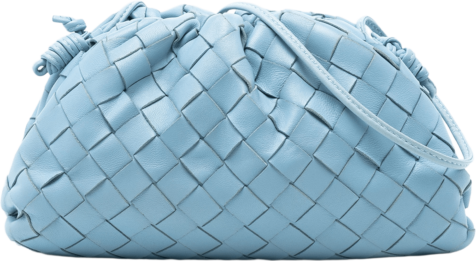 Bottega Veneta Nappa Intrecciato The Mini Pouch Crossbody, från Luxclusif, i färgen light blue.