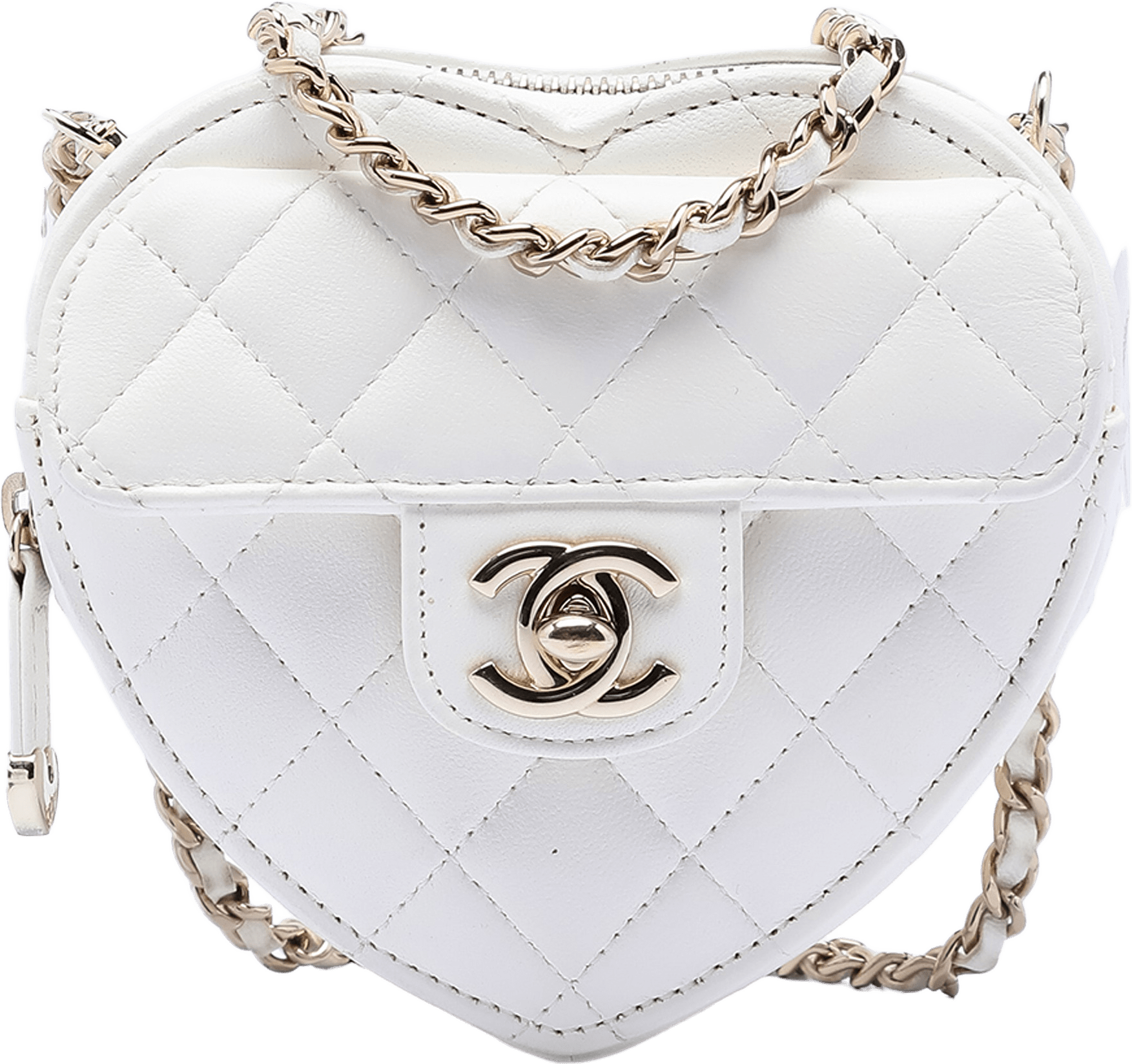 Chanel Mini Lambskin Cc In Love Heart Crossbody, från Luxclusif, i färgen white.