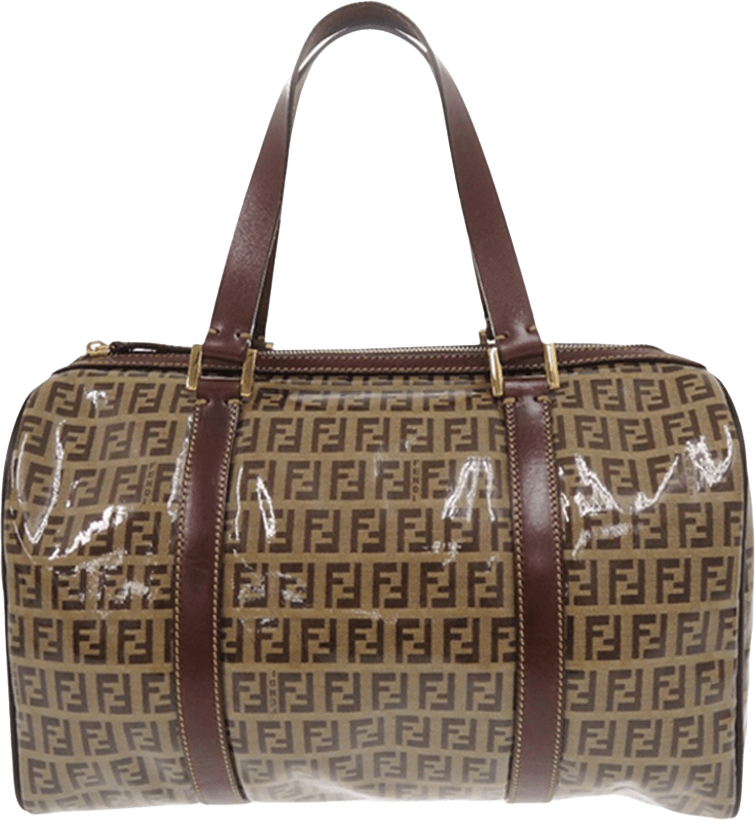 Fendi Zucchino Crystal Boston Bag, från Luxclusif, i färgen beige.