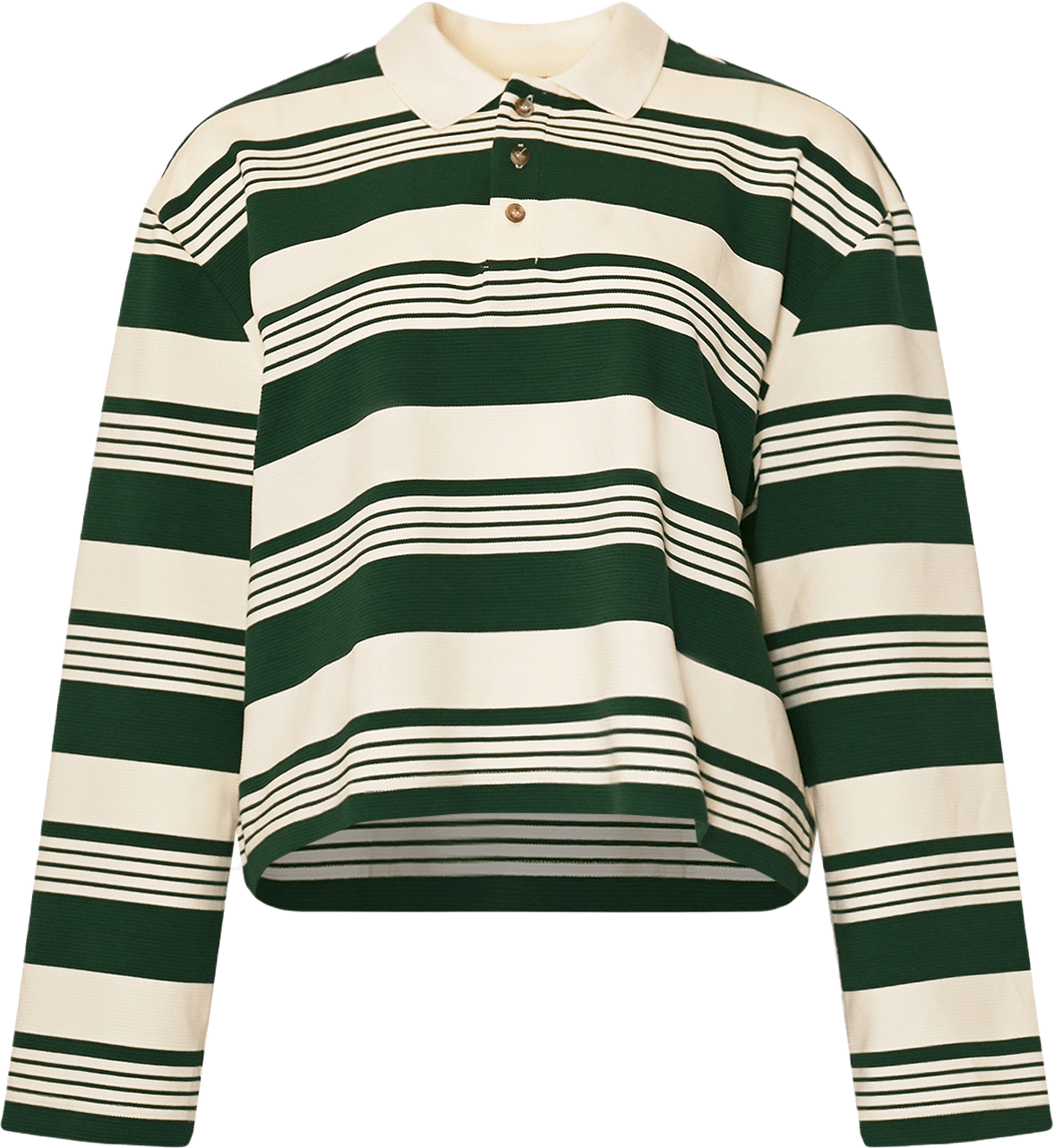 Lynlee Polo - Green Offwhite Stripe Cropped