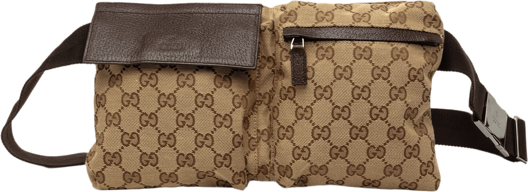 Gucci Gg Canvas Double Pocket Belt Bag, från Luxclusif, i färgen beige.