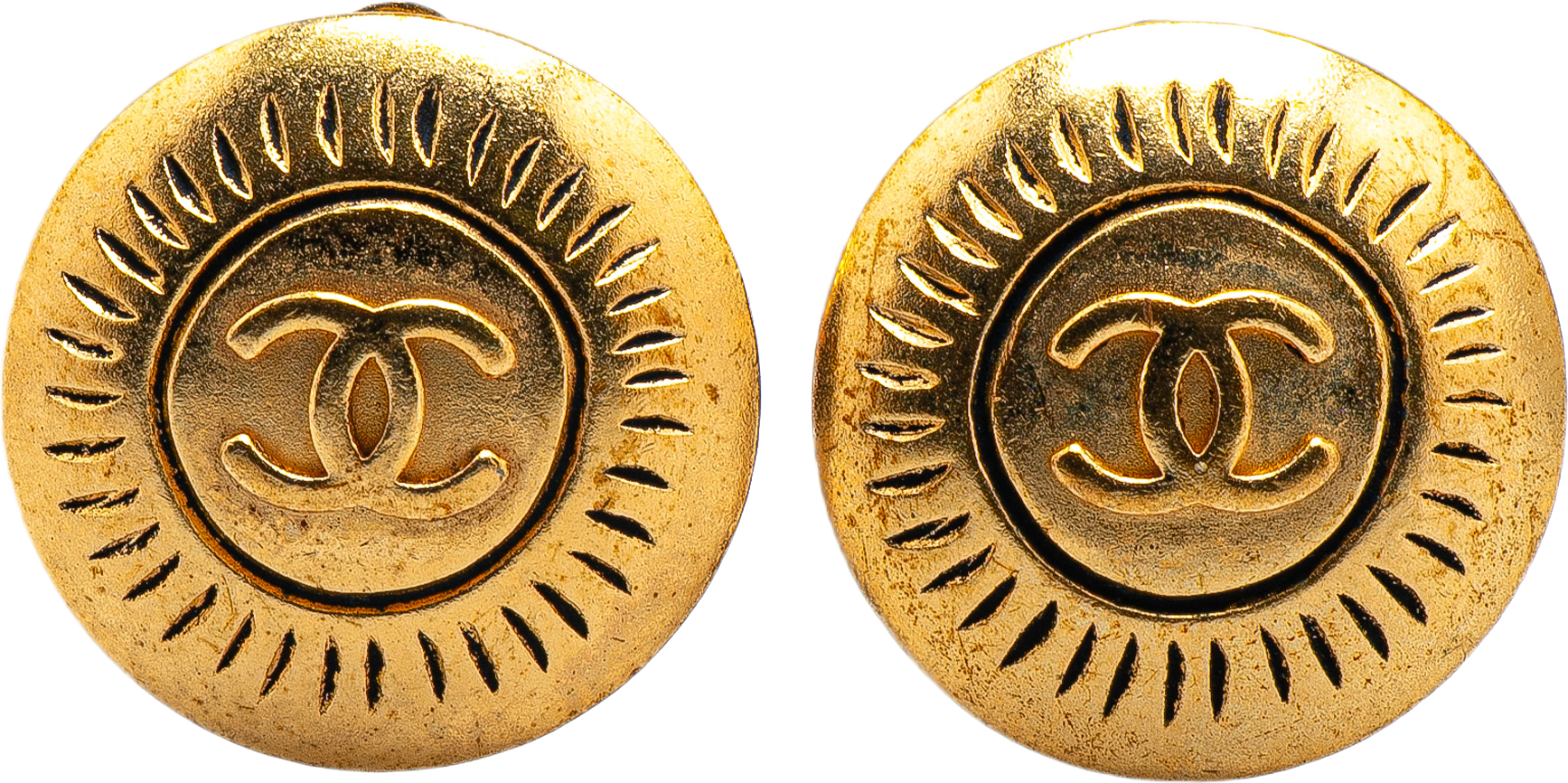 Chanel Gold Plated Cc Round Clip On Earrings