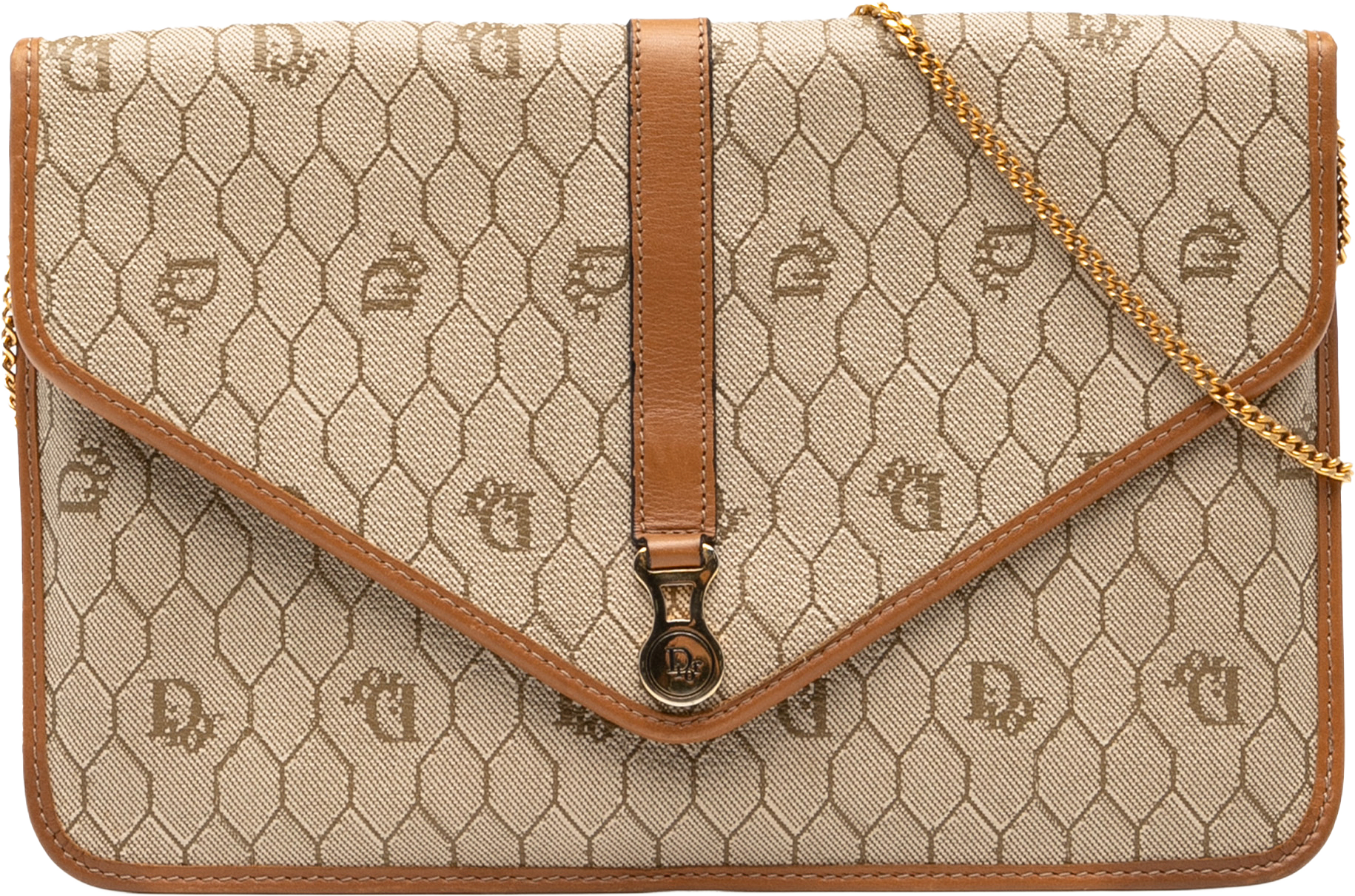Dior Honeycomb Coated Canvas Chain Crossbody, från Luxclusif, i färgen beige.