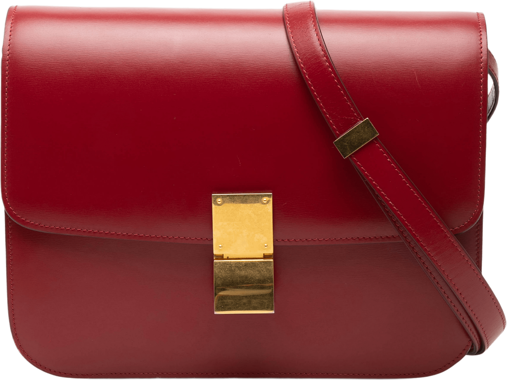 Celine Medium Calfskin Classic Box, från Luxclusif, i färgen röd.