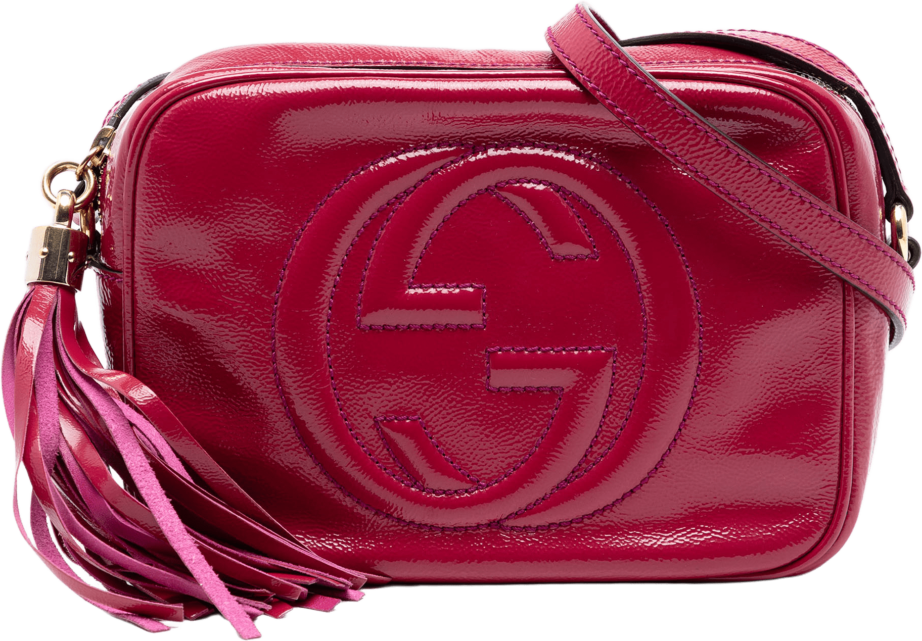 Gucci Patent Soho Disco Crossbody, från Luxclusif, i färgen dark pink.