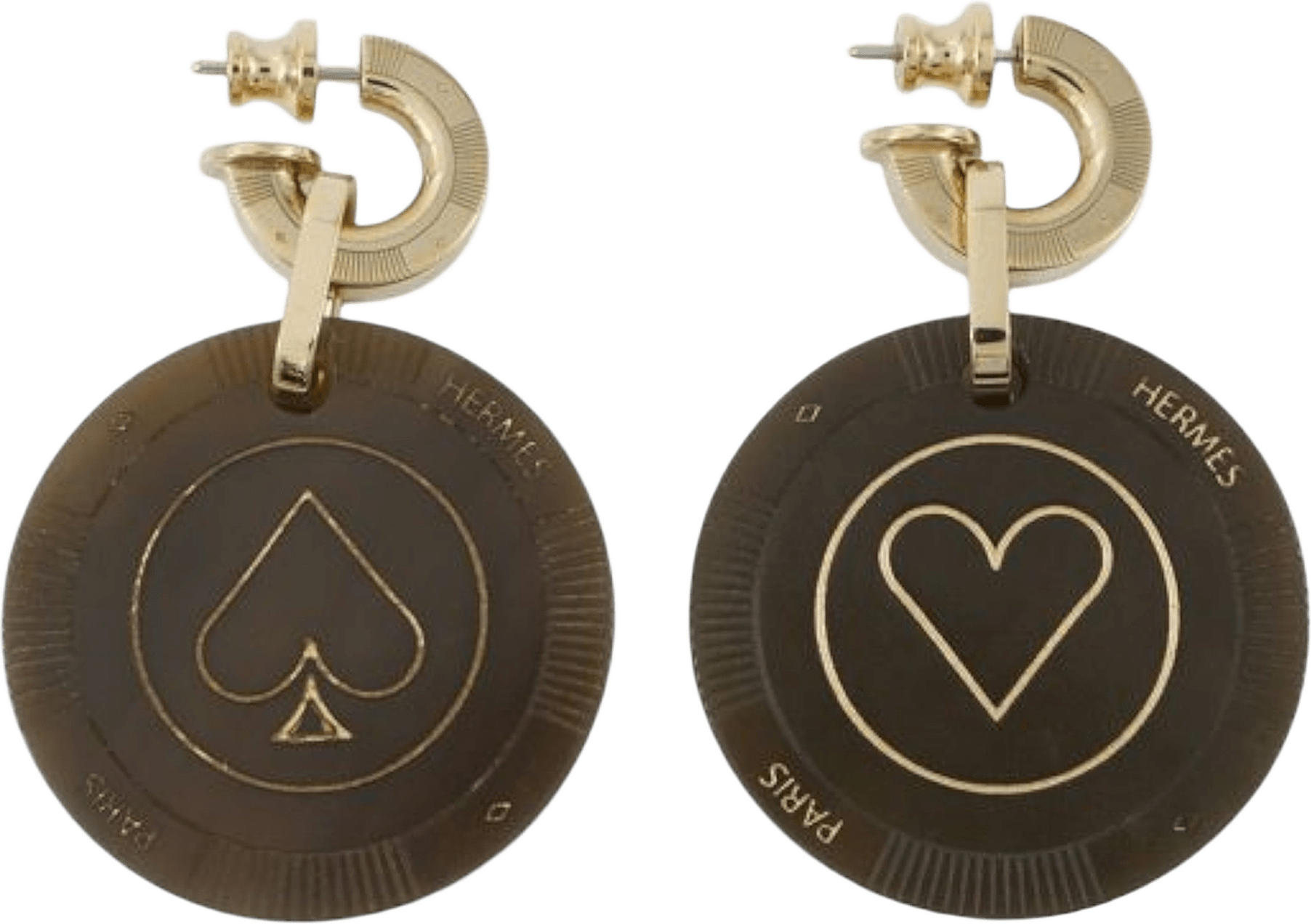 Hermès Gold Plated Horn Faites Vos Jeux Push Back Earrings, från Luxclusif, i färgen gold.