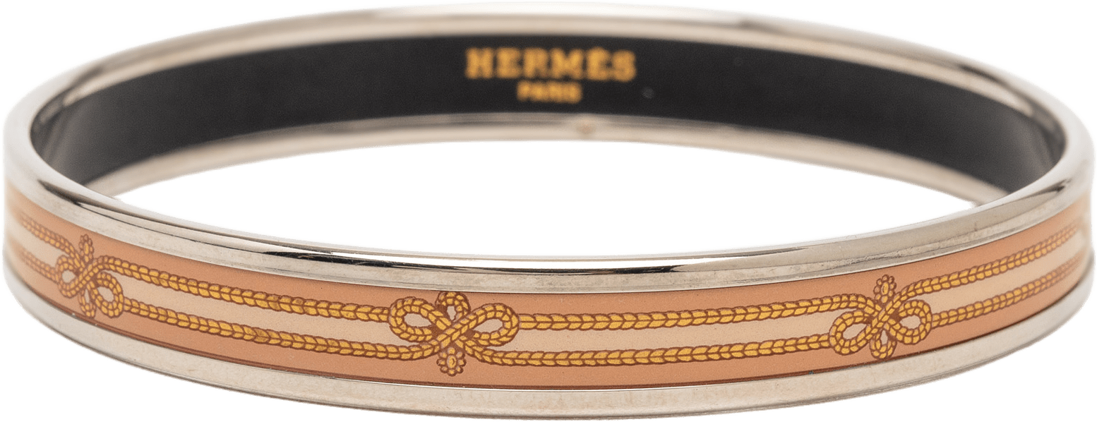 Hermès Narrow Enamel Intertwined Rope Bangle 62, från Luxclusif, i färgen pink.