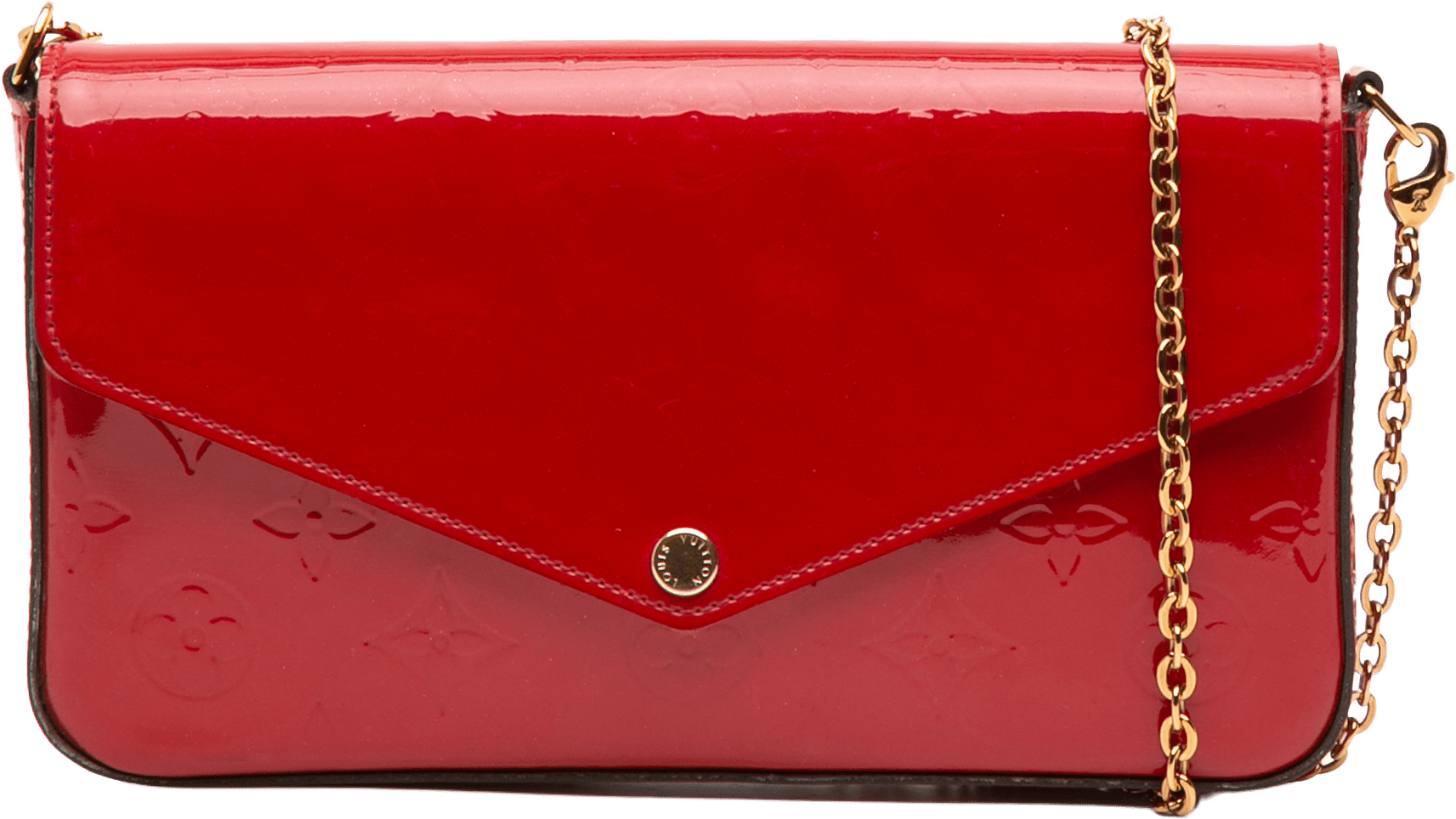 Louis Vuitton Monogram Vernis Pochette Felicie, från Luxclusif, i färgen red.