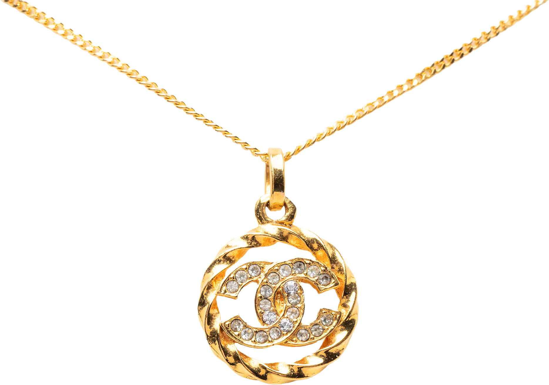 Chanel Cc Gold Plated Strass Round Pendant Necklace, från Luxclusif, i färgen guld.