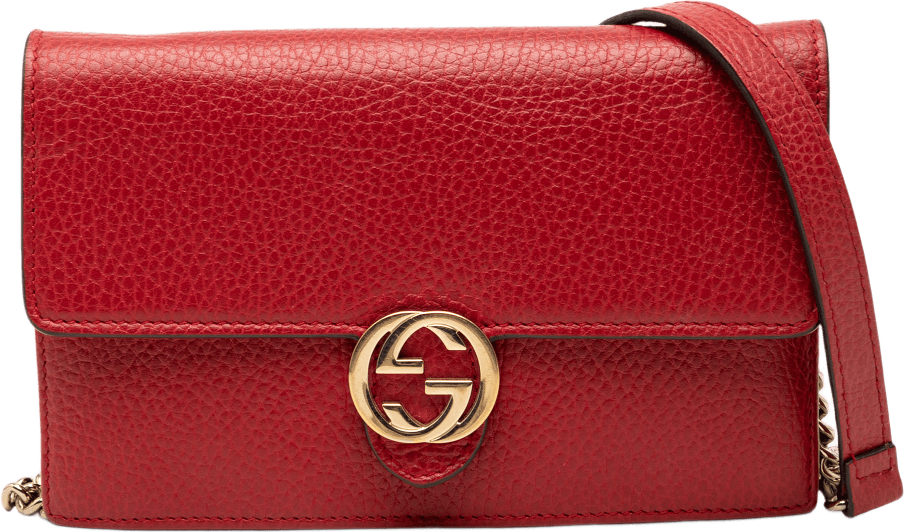 Gucci Dollar Calfskin Interlocking G Wallet On Chain, från Luxclusif, i färgen red.