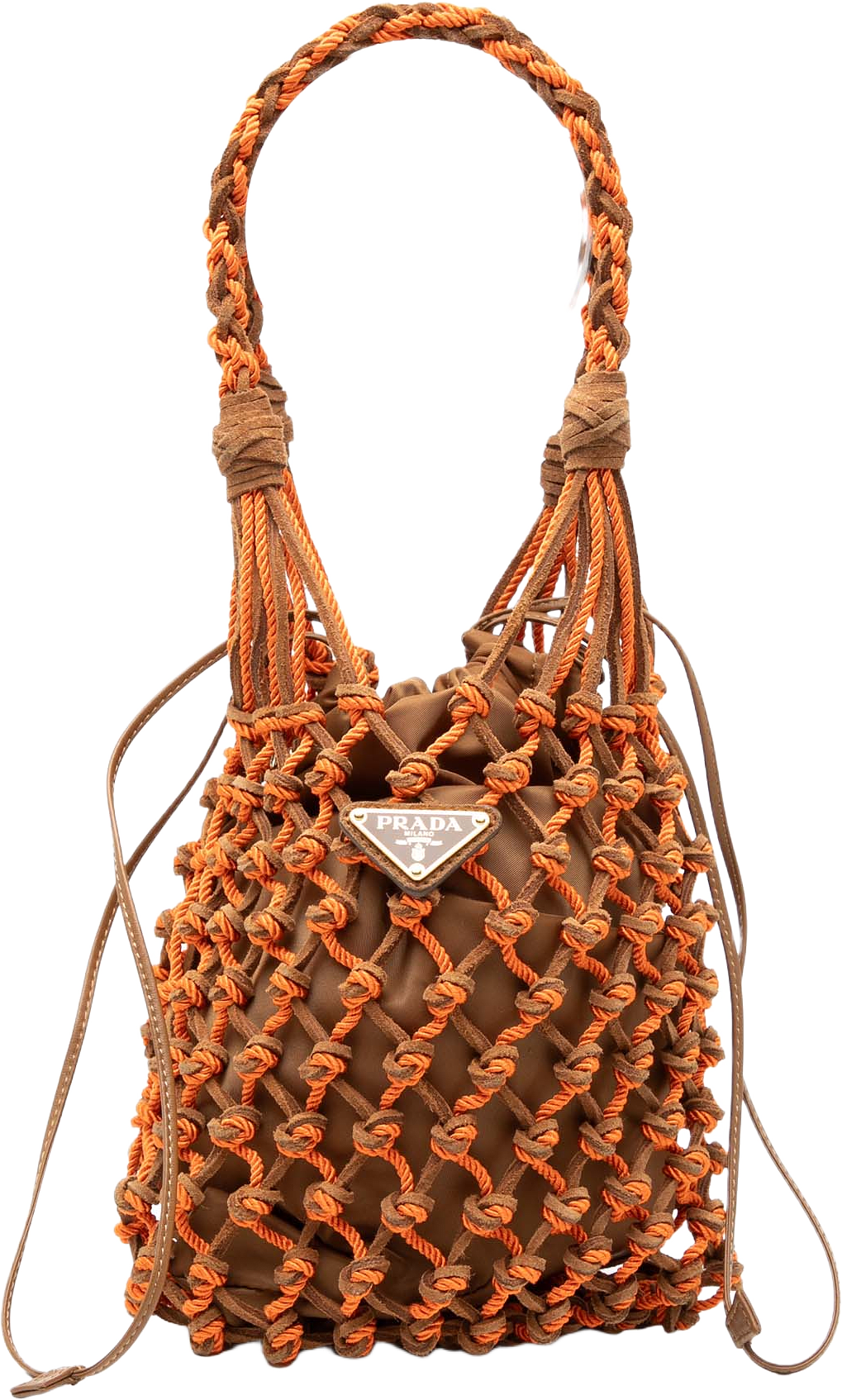 Prada Small Suede Macrame Noue Shoulder Bag, från Luxclusif, i färgen orange.