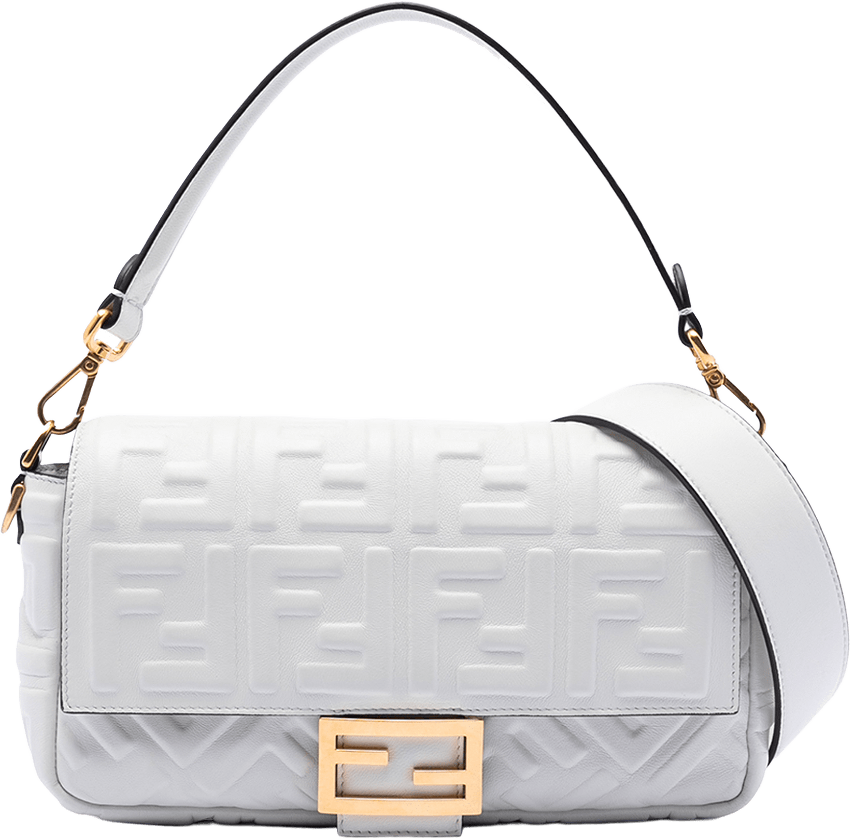 Fendi Zucca Embossed Leather Baguette Satchel, från Luxclusif, i färgen white.