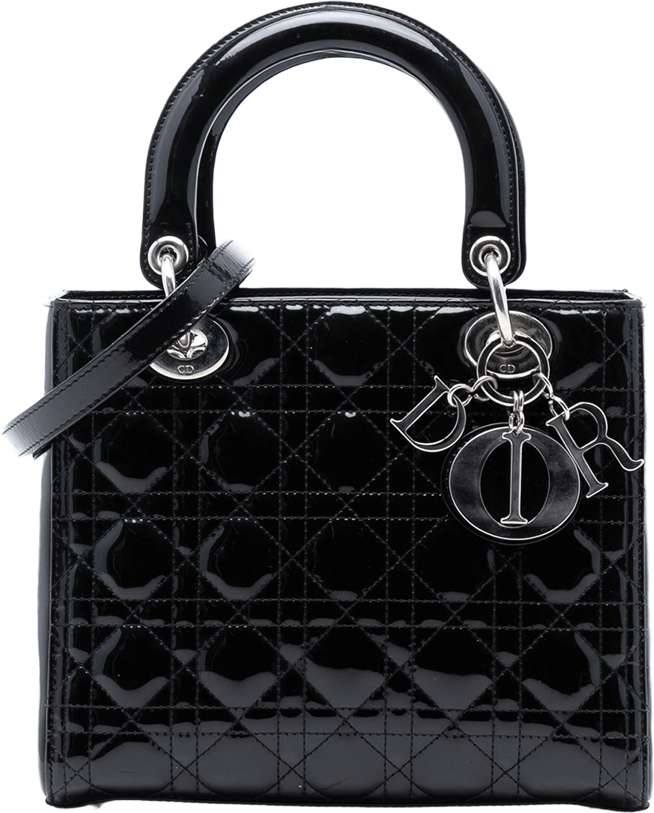 Dior Medium Patent Cannage Lady Dior, från Luxclusif, i färgen black.