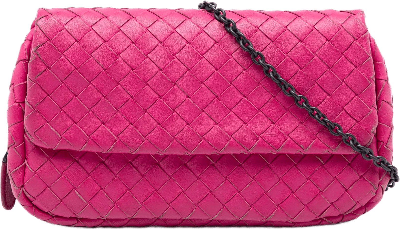 Bottega Veneta Mini Nappa Intrecciato Expandable Chain Flap Crossbody, från Luxclusif, i färgen rosa.