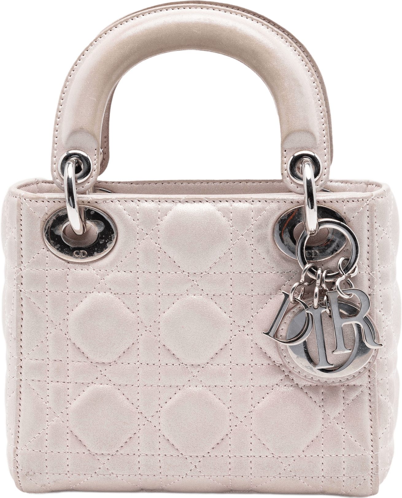 Dior Mini Iridescent Lambskin Cannage Lady Dior, från Luxclusif, i färgen light pink.