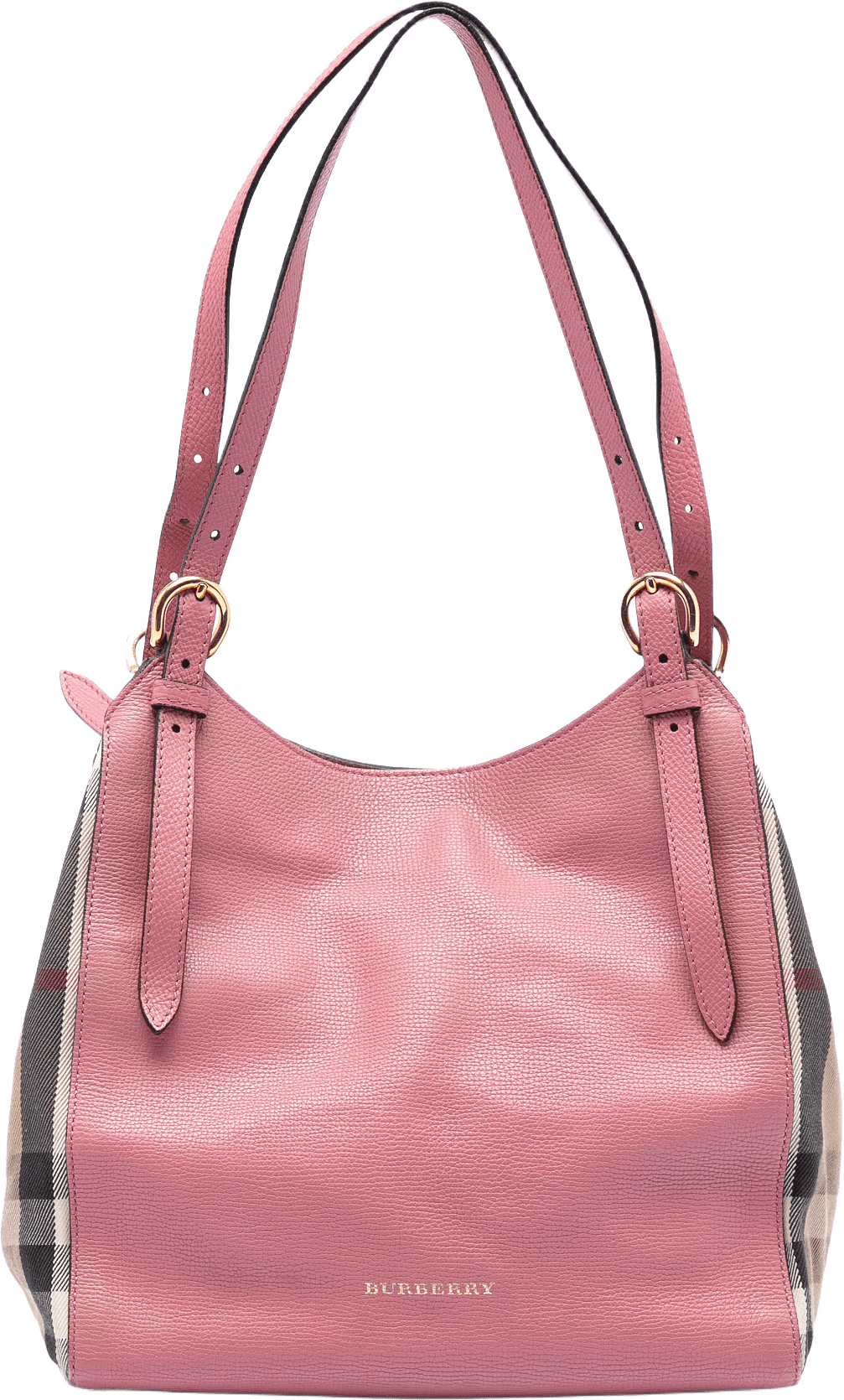 Burberry Small Leather And House Check Canvas Canterbury Tote, från Luxclusif, i färgen pink.