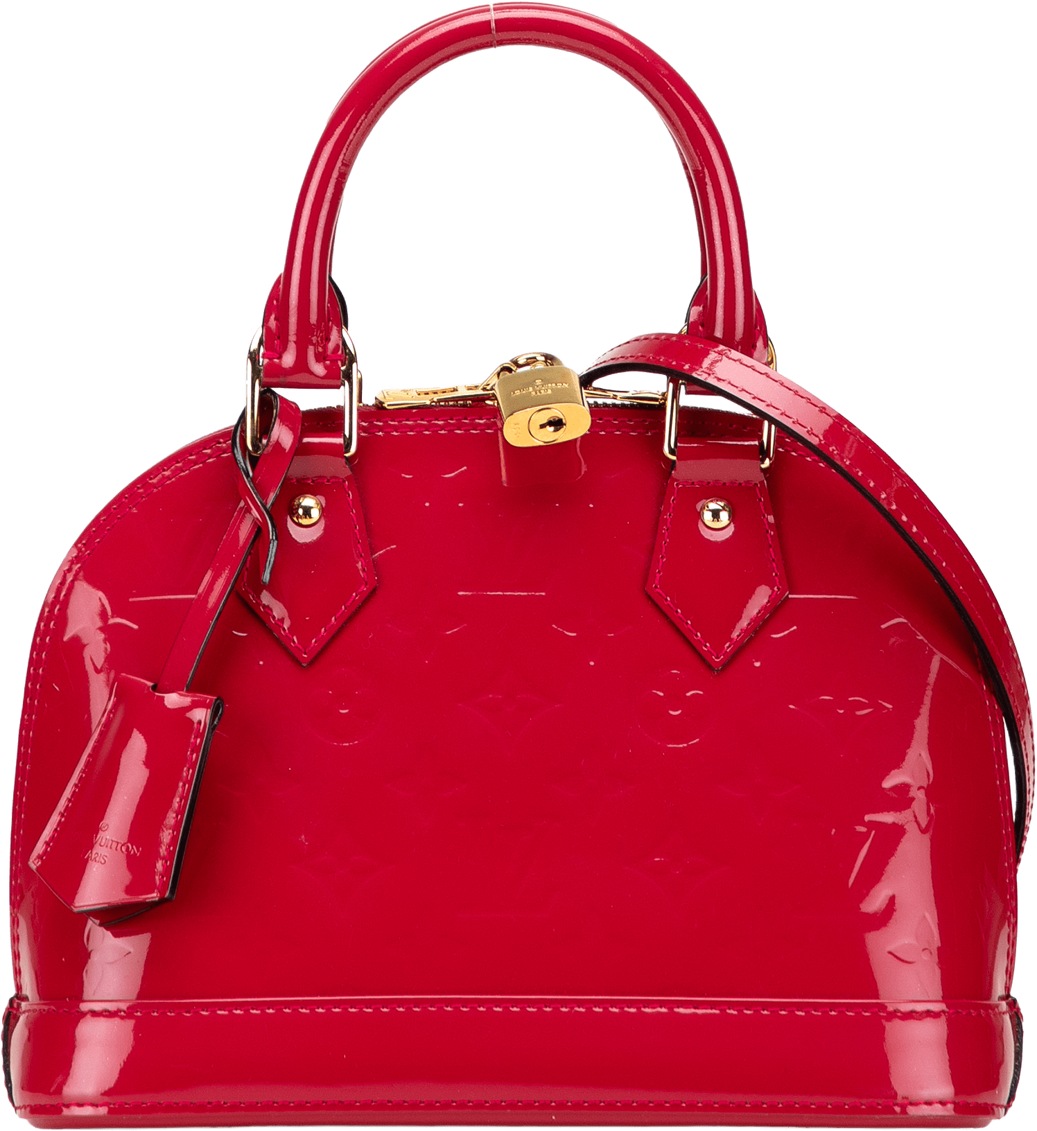 Louis Vuitton Monogram Vernis Alma Bb, från Luxclusif, i färgen red.