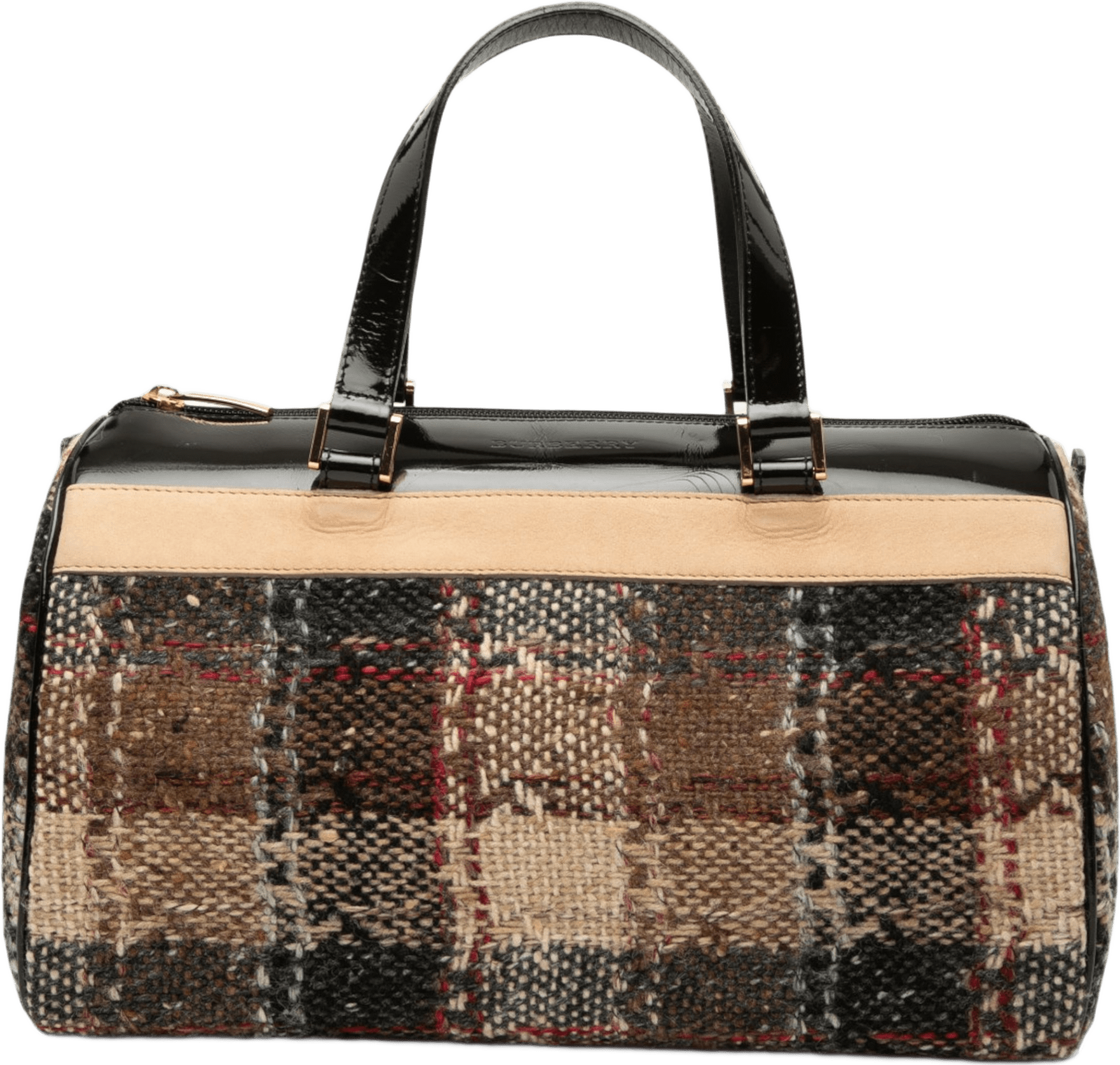 Burberry Plaid Wool Boston Bag, från Luxclusif, i färgen brown.