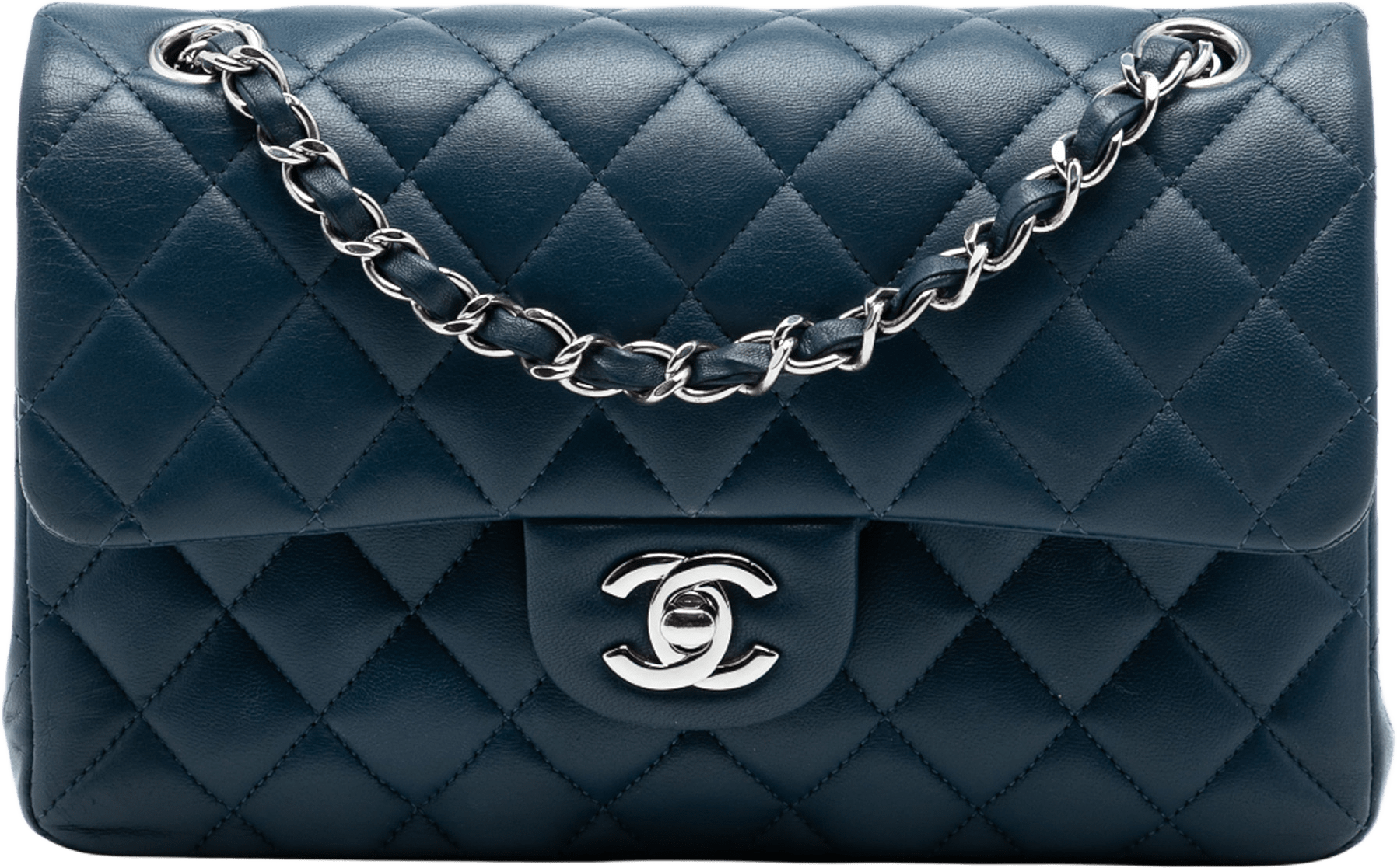 Chanel Small Classic Lambskin Double Flap, från Luxclusif, i färgen dark blue.