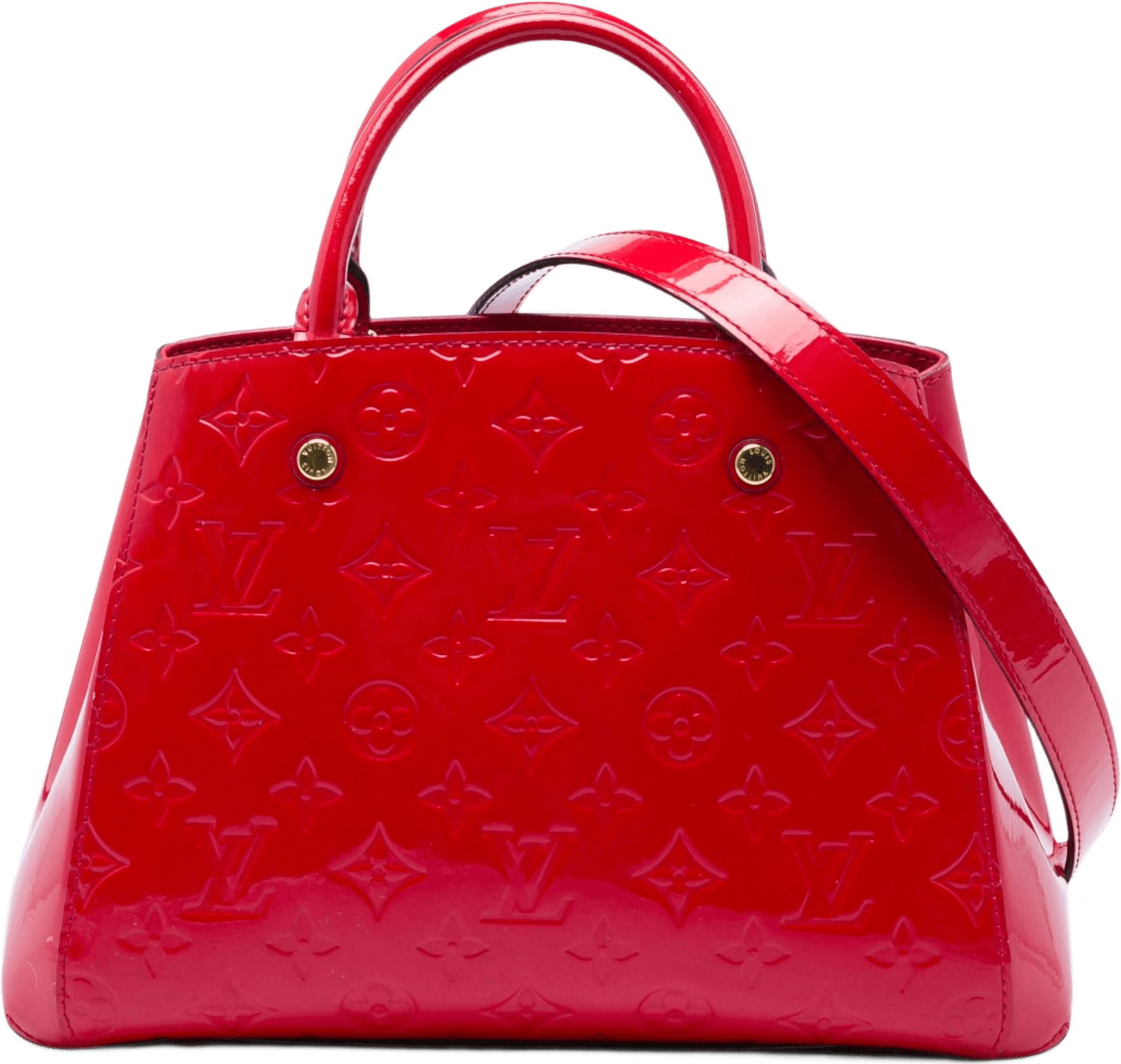 Louis Vuitton Monogram Vernis Montaigne Bb, från Luxclusif, i färgen röd.