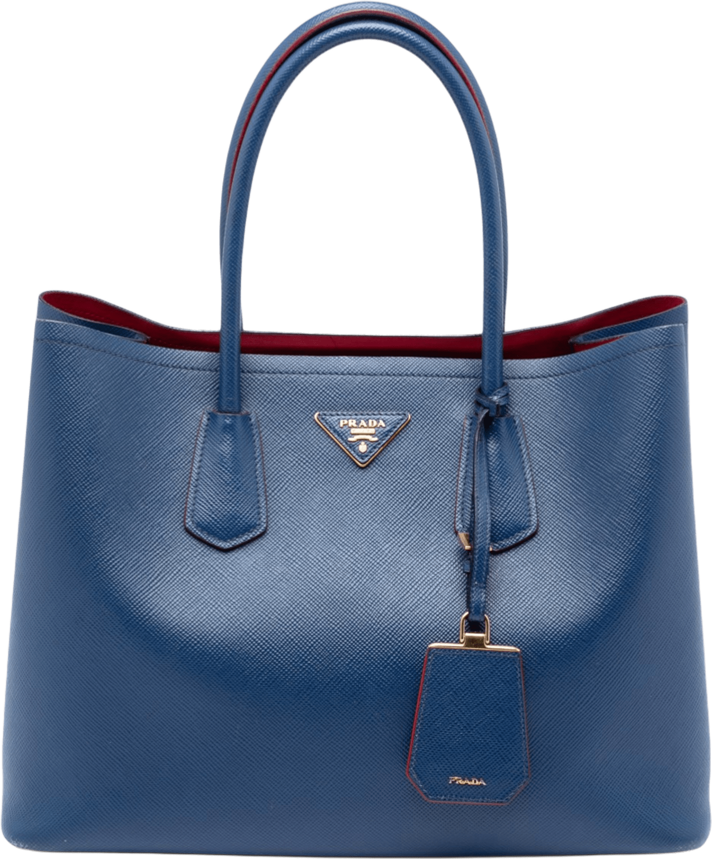 Prada Large Saffiano Cuir Double Satchel, från Luxclusif, i färgen blue.