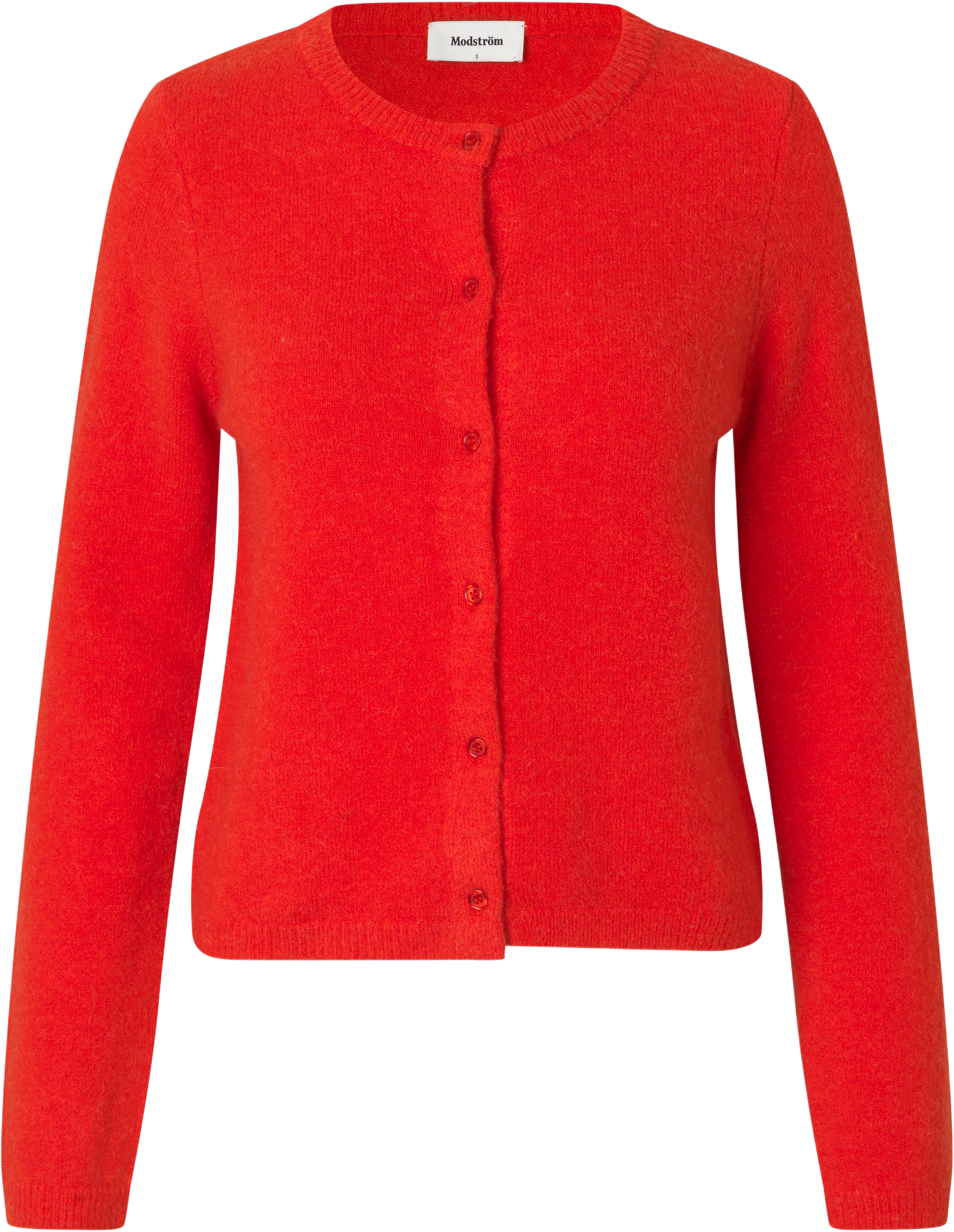Treemd Short Cardigan, från Modström, i färgen racing red.