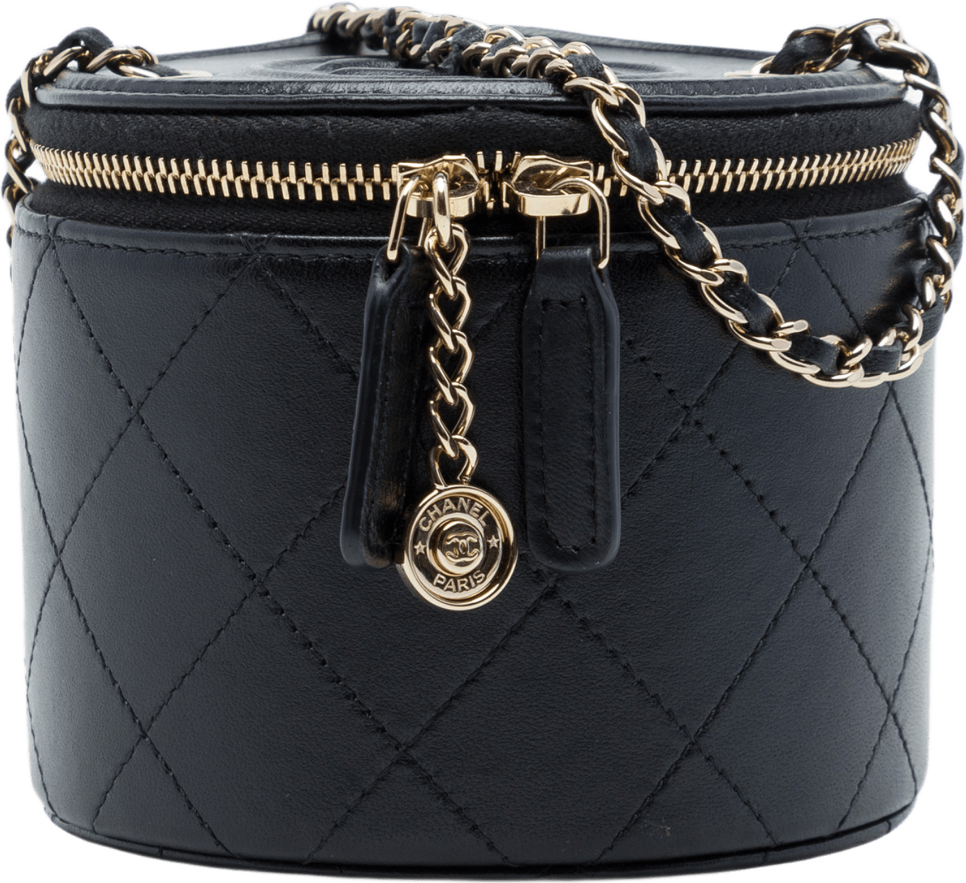 Chanel Mini Cc Quilted Lambskin Round Chain Vanity Bag, från Luxclusif, i färgen svart.