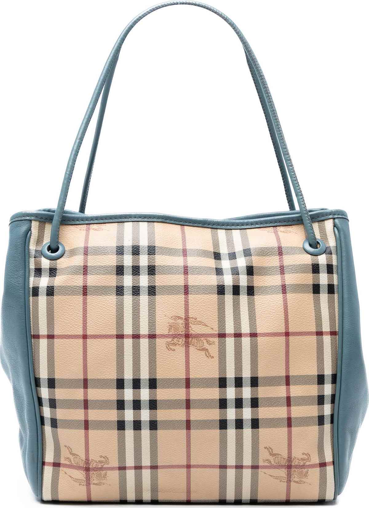 Burberry Small Leather Trimmed Haymarket Check Coated Canvas Canterbury Tote, från Luxclusif, i färgen beige.