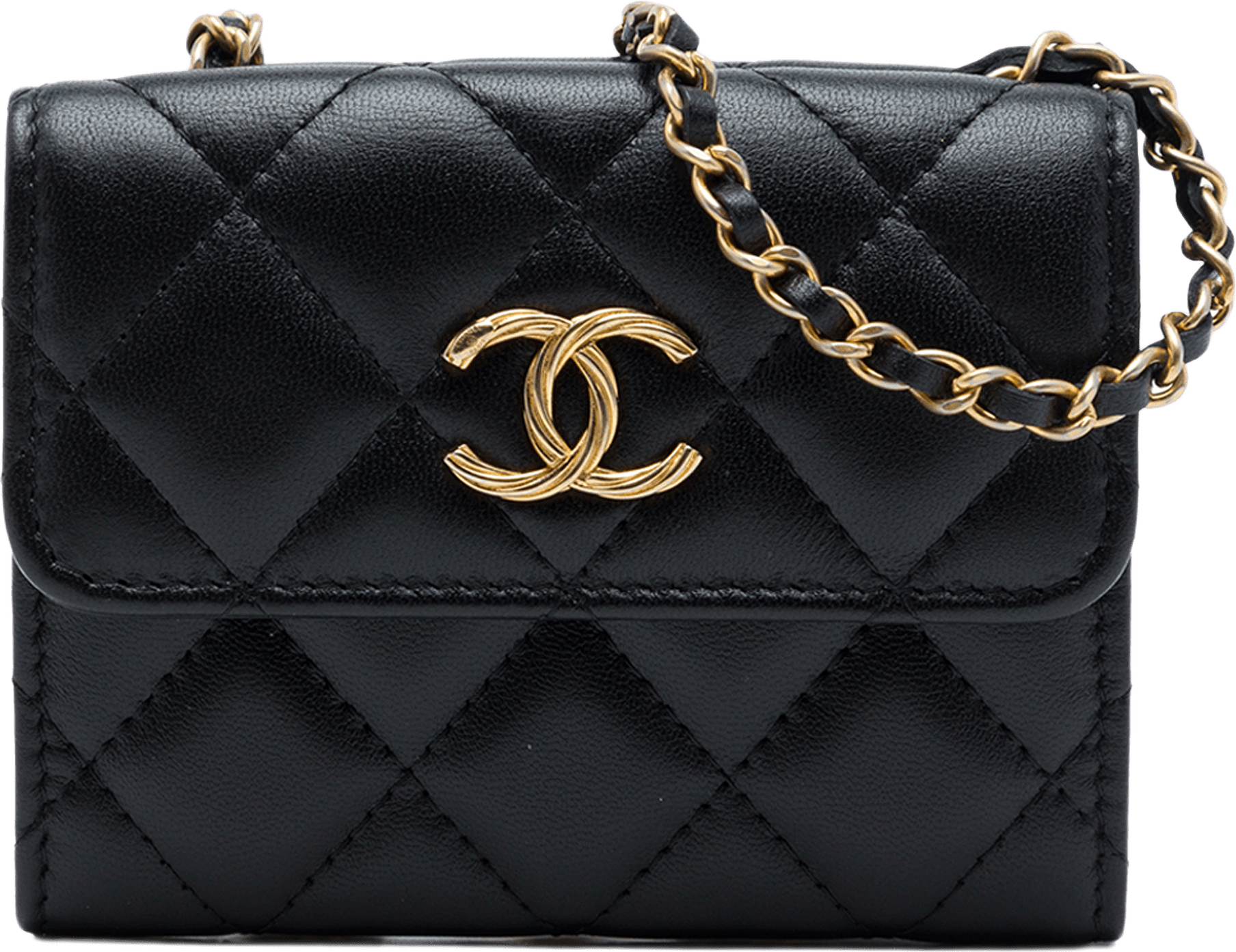 Chanel Cc Quilted Lambskin Card Holder With Padded Chain Strap, från Luxclusif, i färgen svart.