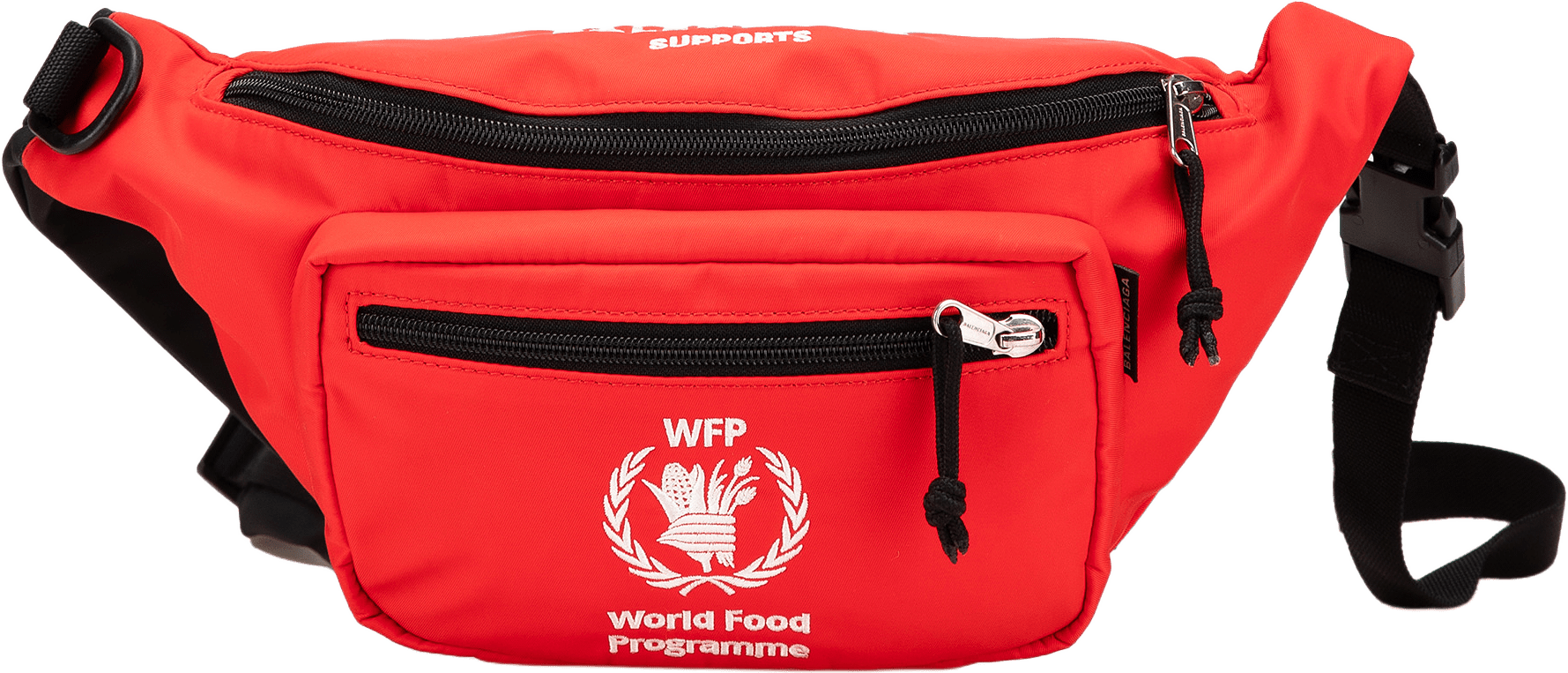 Balenciaga Nylon World Food Programme Belt Bag, från Luxclusif, i färgen red.