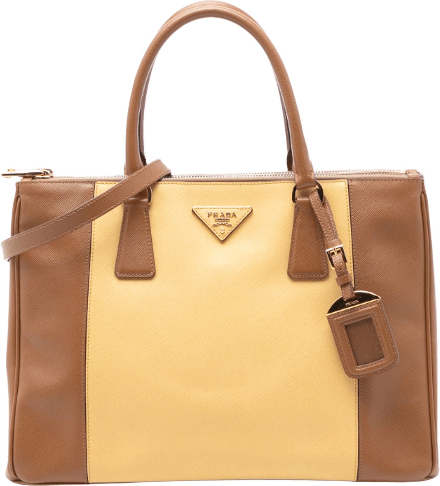 Prada Medium Bicolor Saffiano Lux Galleria Double Zip Satchel, från Luxclusif, i färgen beige.