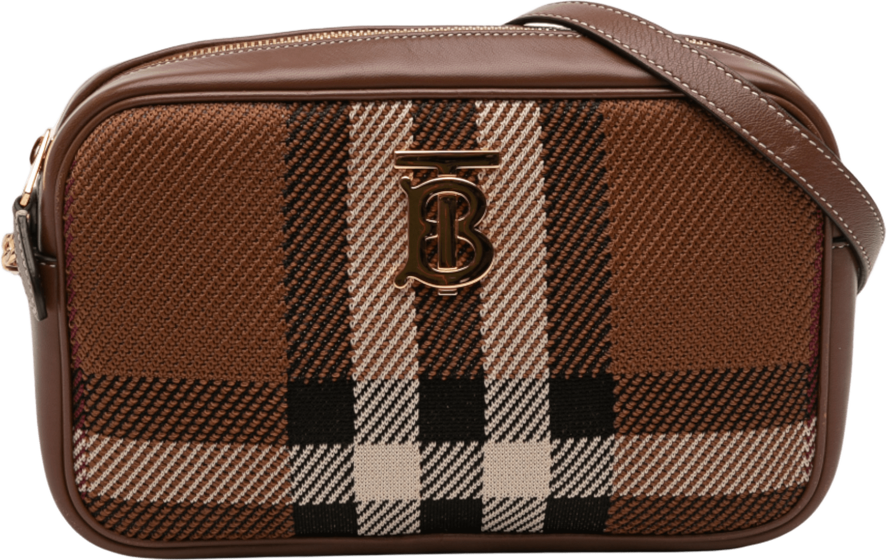 Burberry Small Knitted Check Lola Camera Bag, från Luxclusif, i färgen brown.