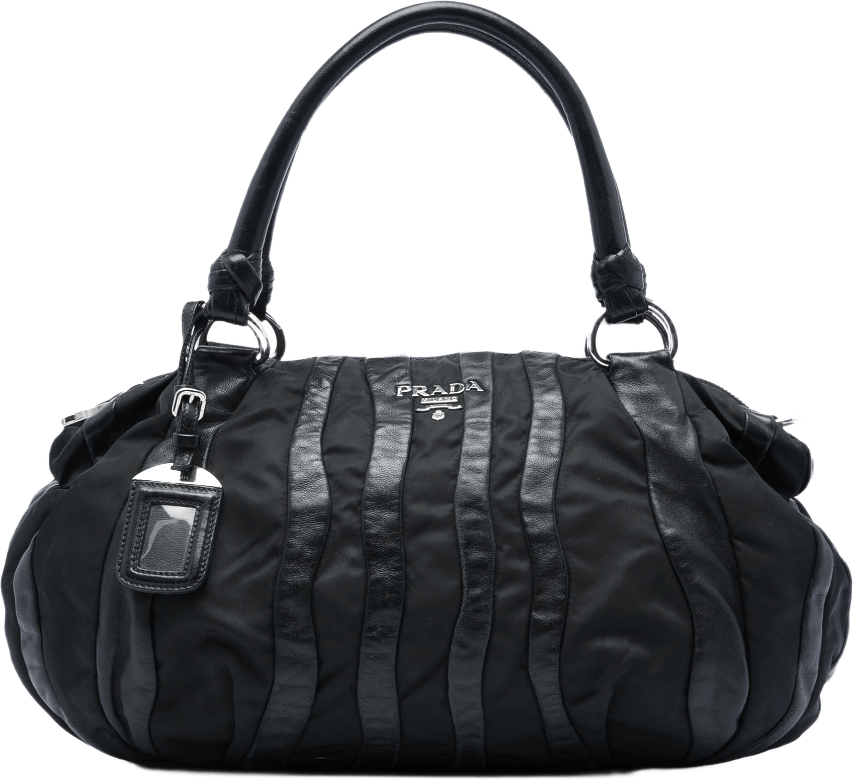 Prada Tessuto Nappa Waves Handbag, från Luxclusif, i färgen svart.