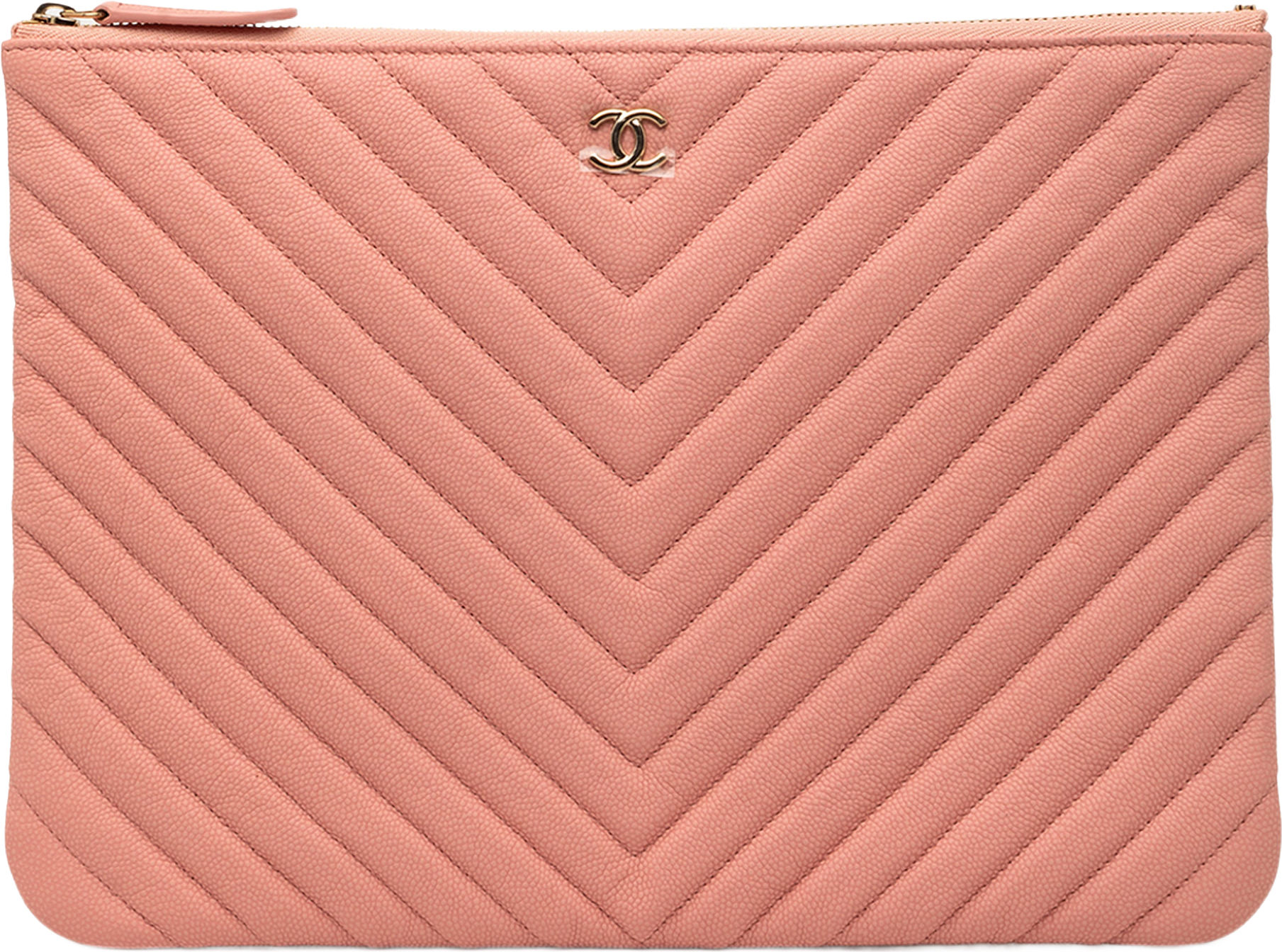 Chanel Medium Cc Chevron Caviar O Case Clutch, från Luxclusif, i färgen salmon.