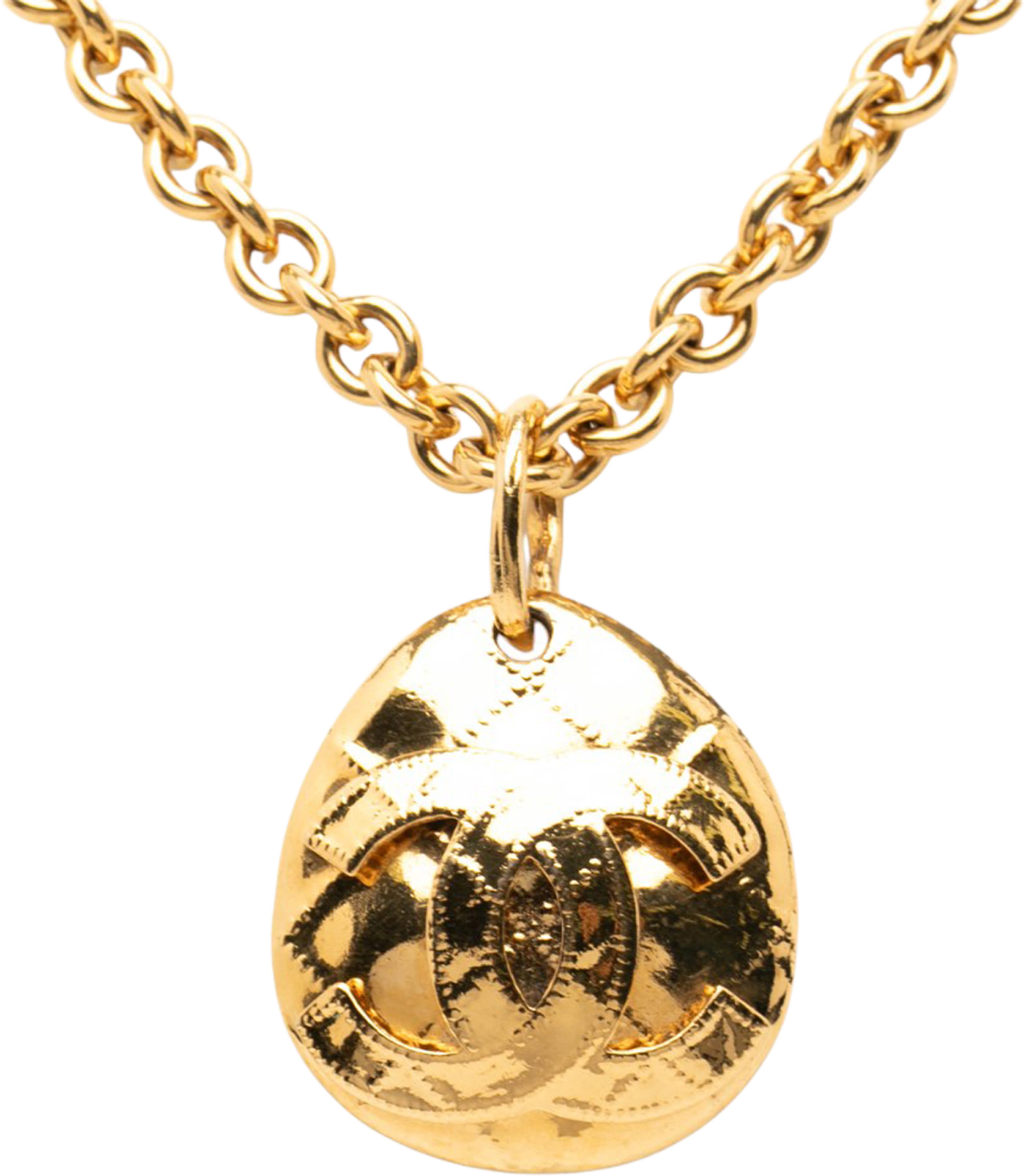 Chanel Gold Plated Cc Quilted Oval Pendant Necklace, från Luxclusif, i färgen gold.