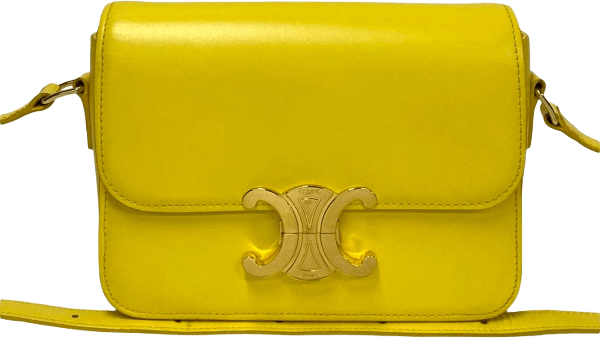 Celine Teen Shiny Calfskin Triomphe Crossbody, från Luxclusif, i färgen yellow.