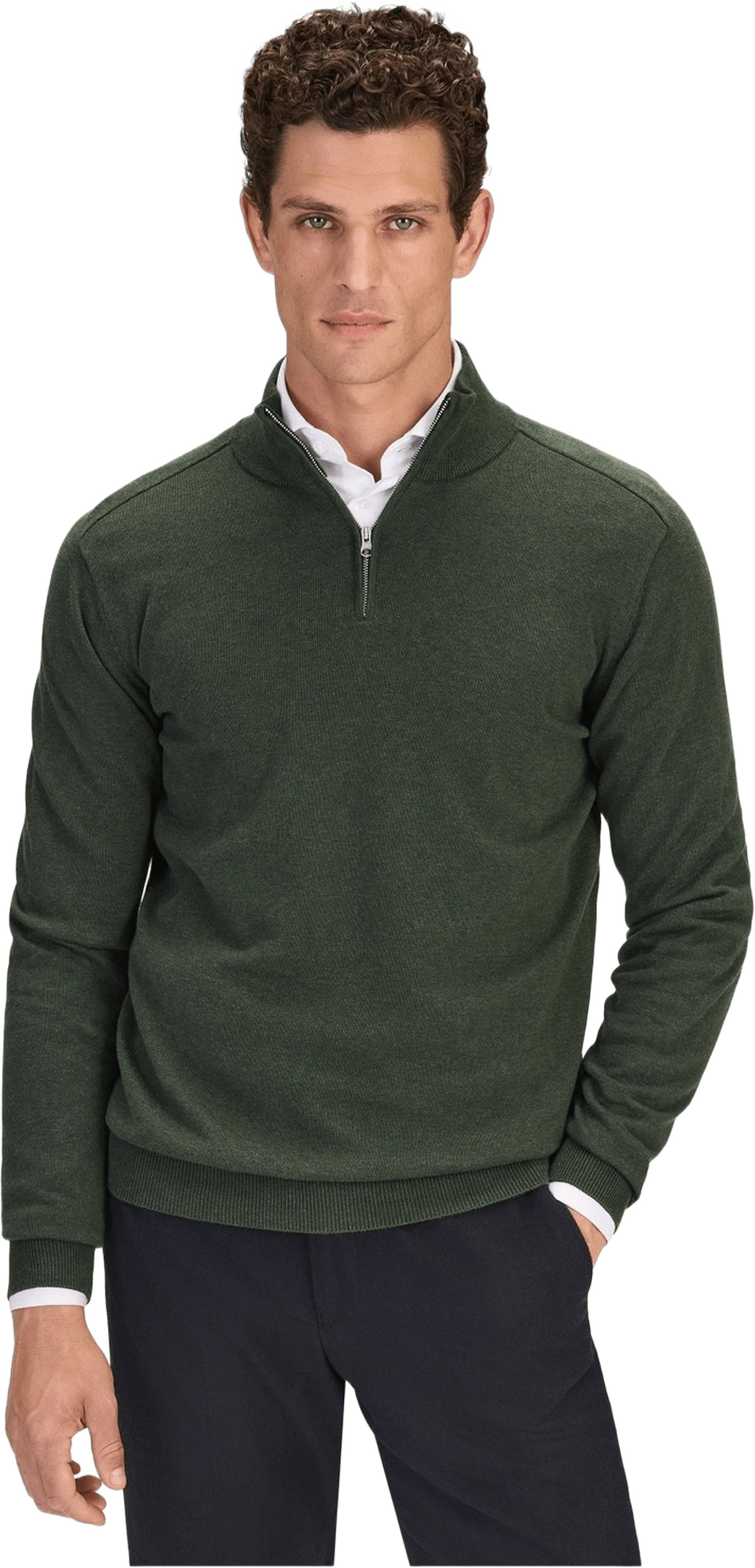 Cotton Plain Knitted Half Zipper Sweater (alex), från John Henric, i färgen green.
