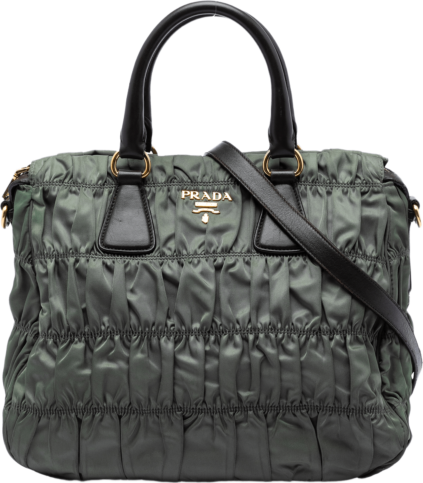 Prada Tessuto Gaufre Satchel, från Luxclusif, i färgen olive green.