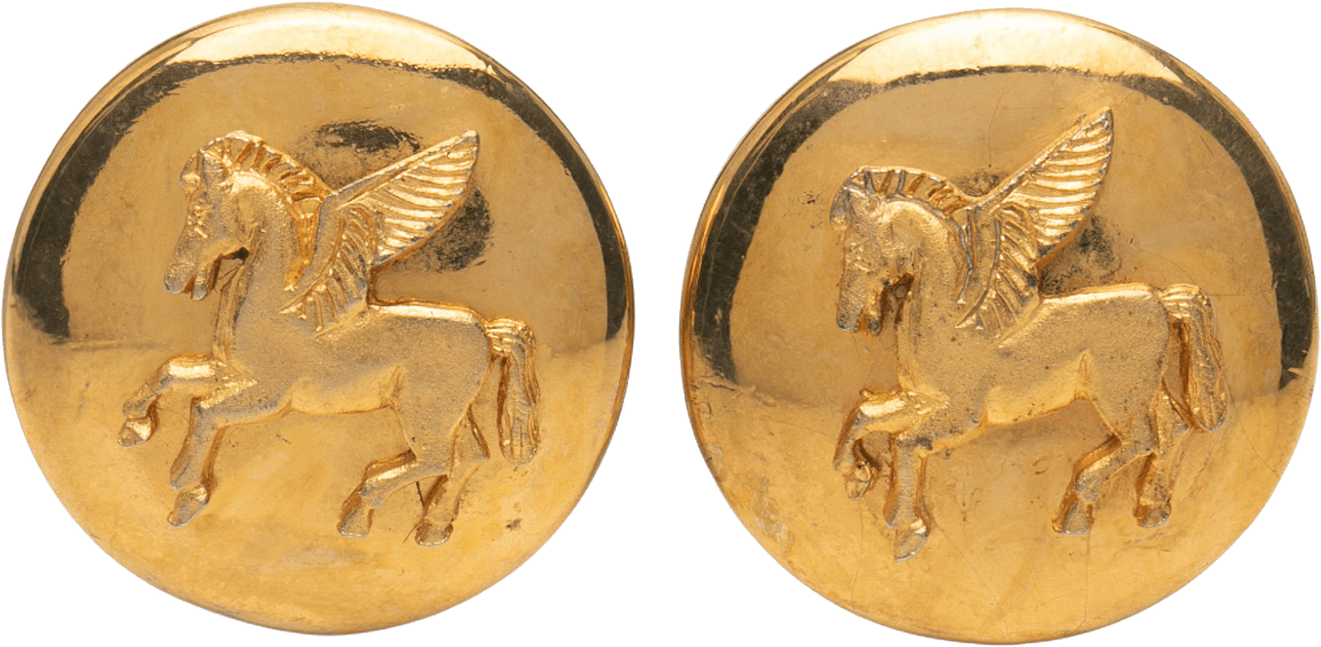 Hermès Gold Plated Pegasus Round Clip On Earrings, från Luxclusif, i färgen gold.