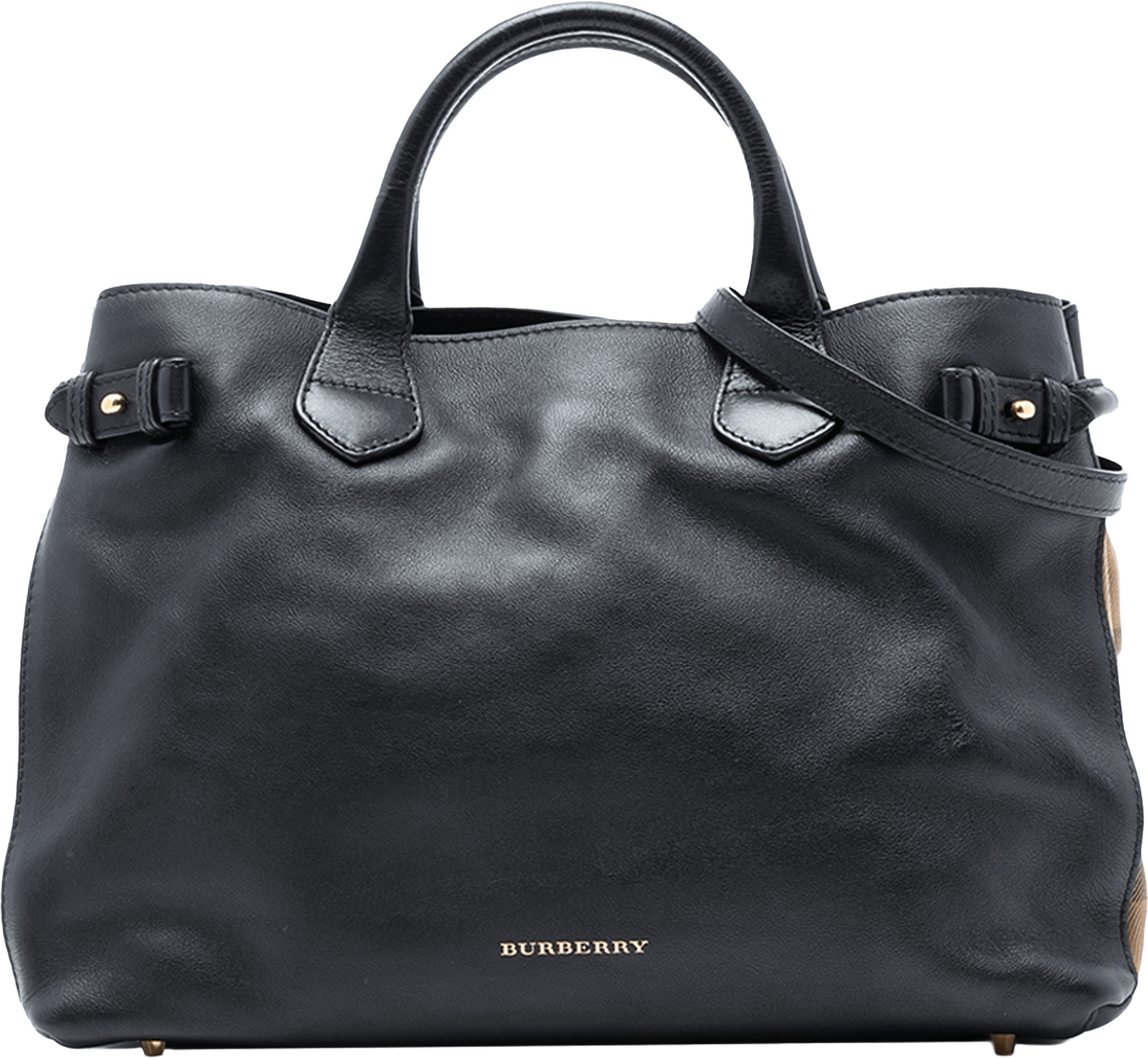 Burberry Medium Leather And House Check Banner Satchel, från Luxclusif, i färgen black.