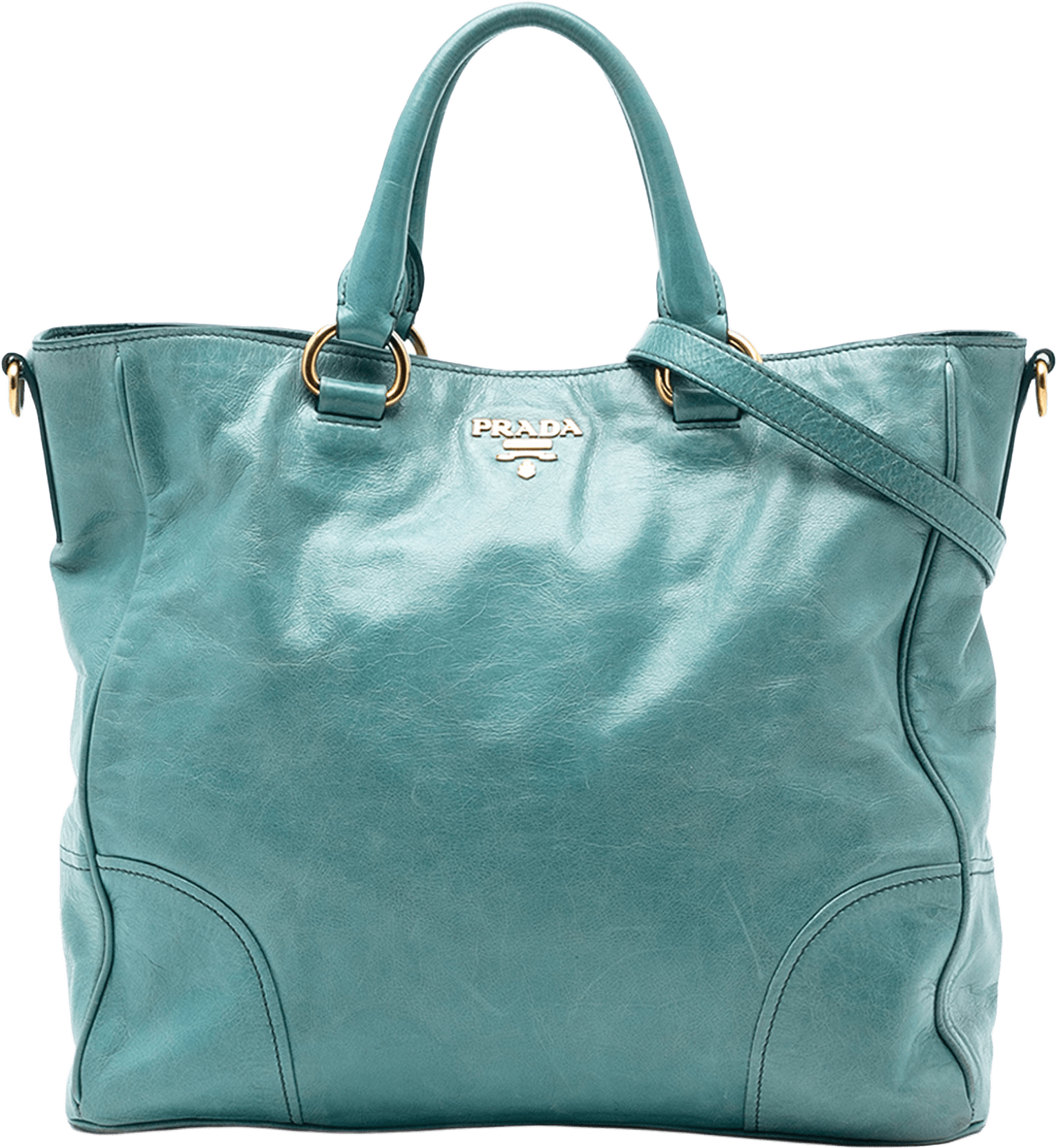 Prada Vitello Shine Satchel, från Luxclusif, i färgen peacock.