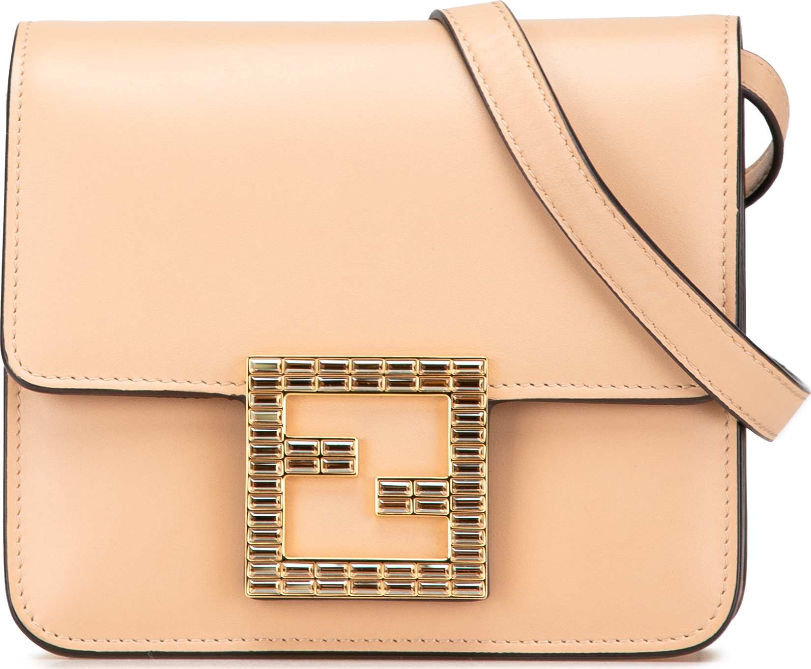 Fendi Leather Crystal Fab Crossbody, från Luxclusif, i färgen beige.